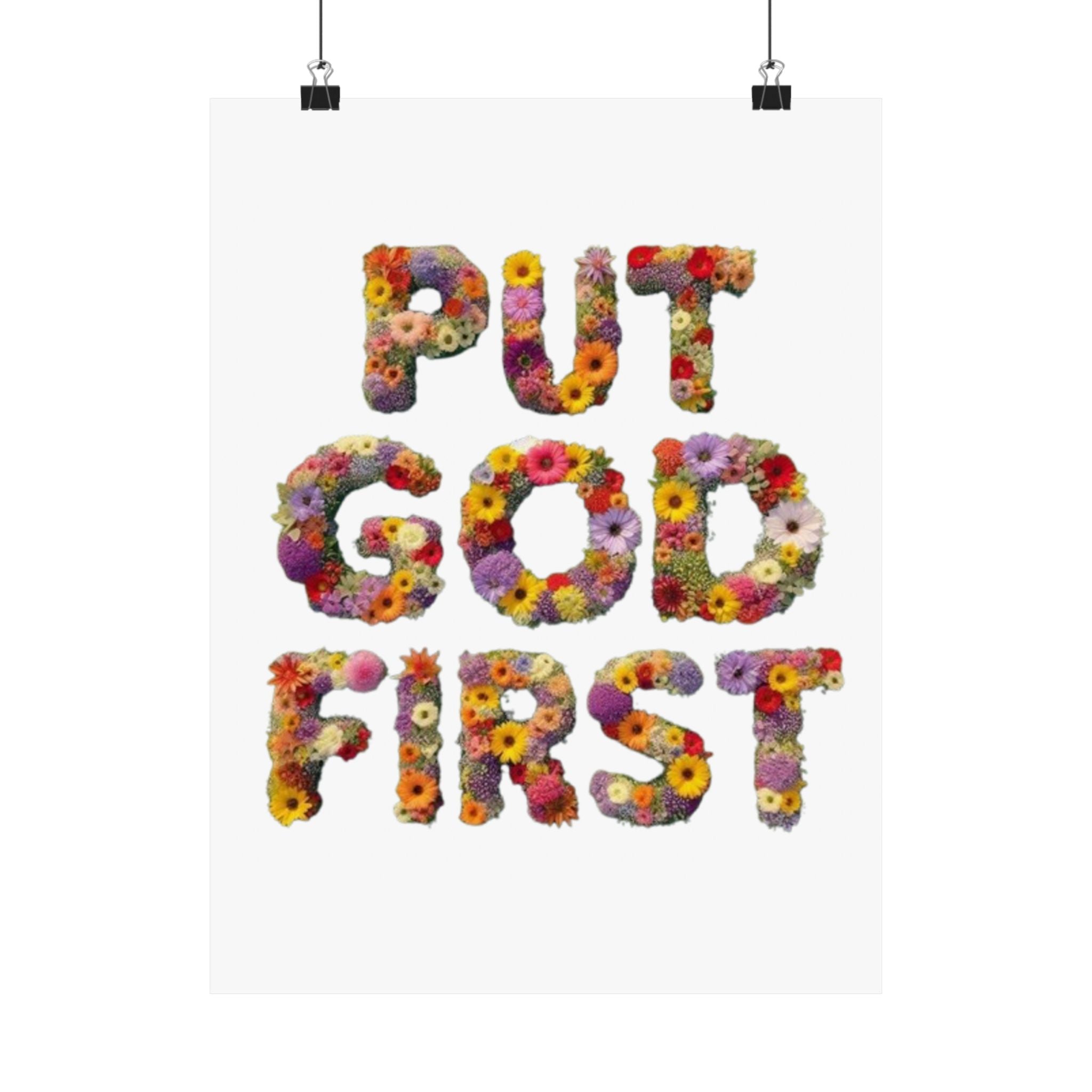 Floral Motivational Poster - Put God First, Inspirational Wall Art, Home Decor, Gift for Loved Ones, Faith-Based Decor