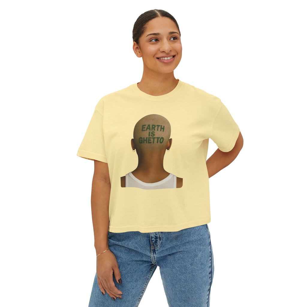 Earth Is Ghetto Women's Boxy Tee, Casual Graphic Tee, Streetwear Top, Trendy T-Shirt, Unique Gift Idea, Comfortable Everyday Wear