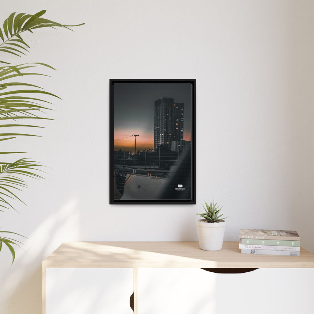 Framed Matte Canvas Print — Urban Sunset High-Rise Photography