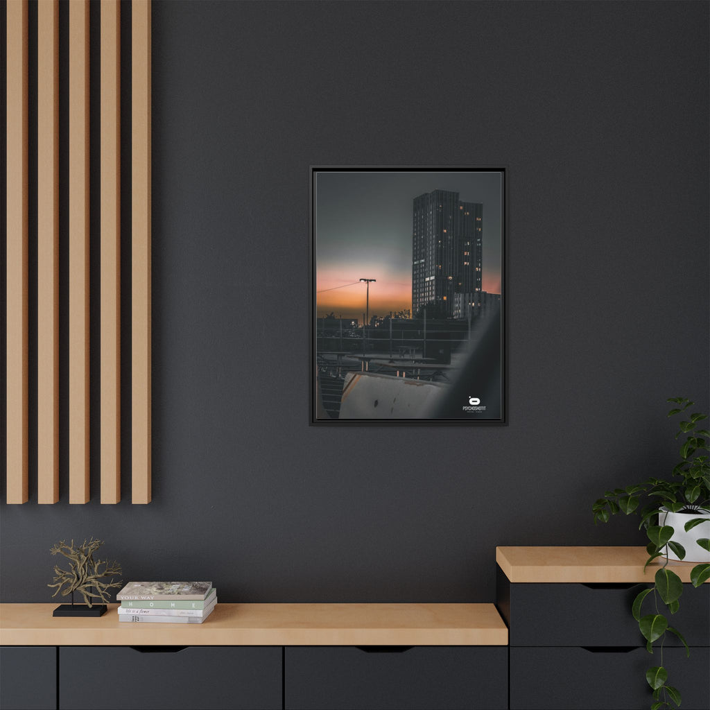 Framed Matte Canvas Print — Urban Sunset High-Rise Photography