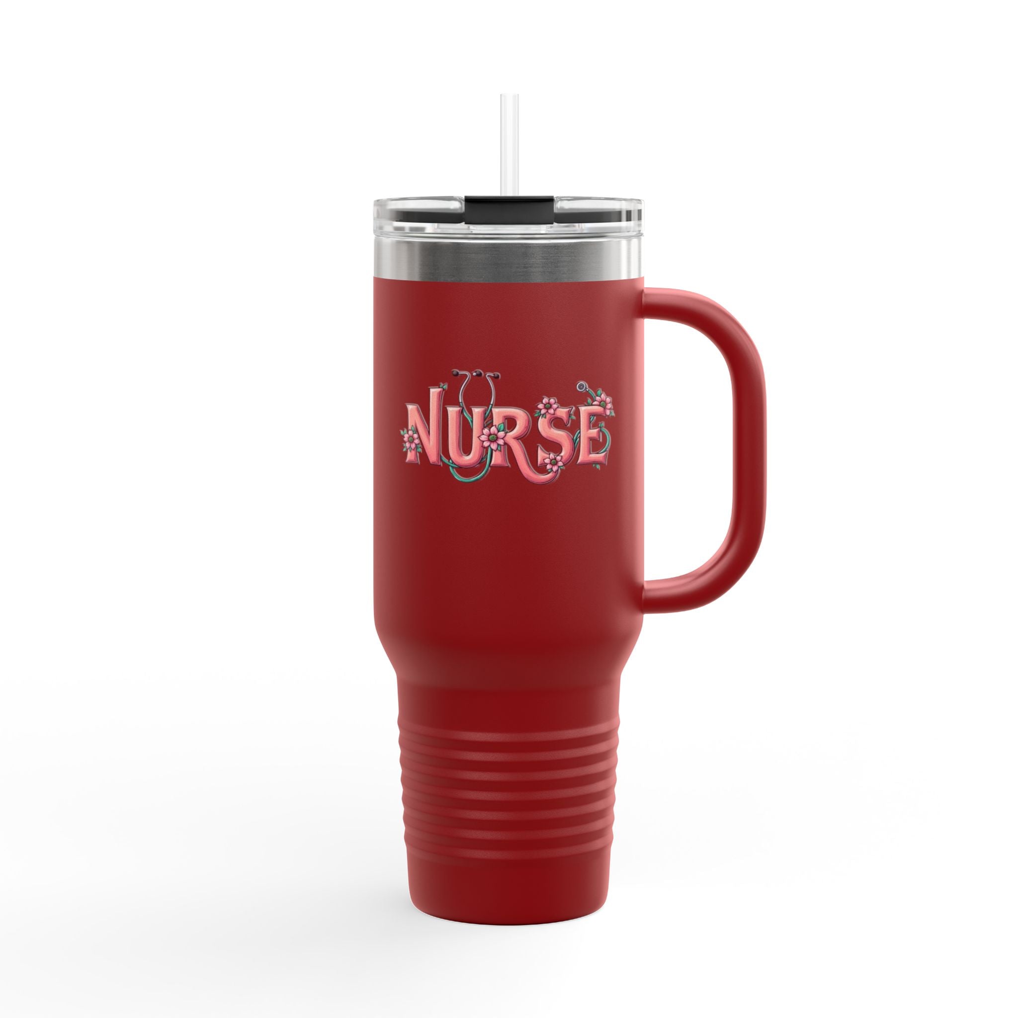 Nurse 40oz Insulated Travel Mug — Floral Stethoscope