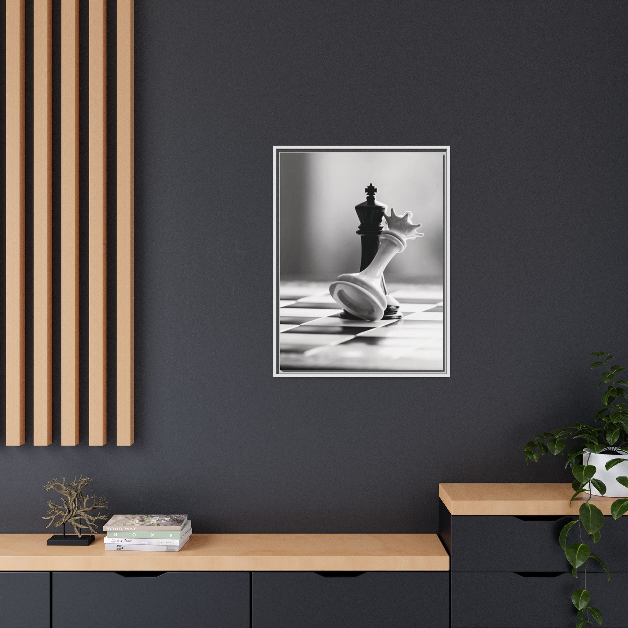 Chess King and Fallen Queen Matte Canvas Framed Wall Art