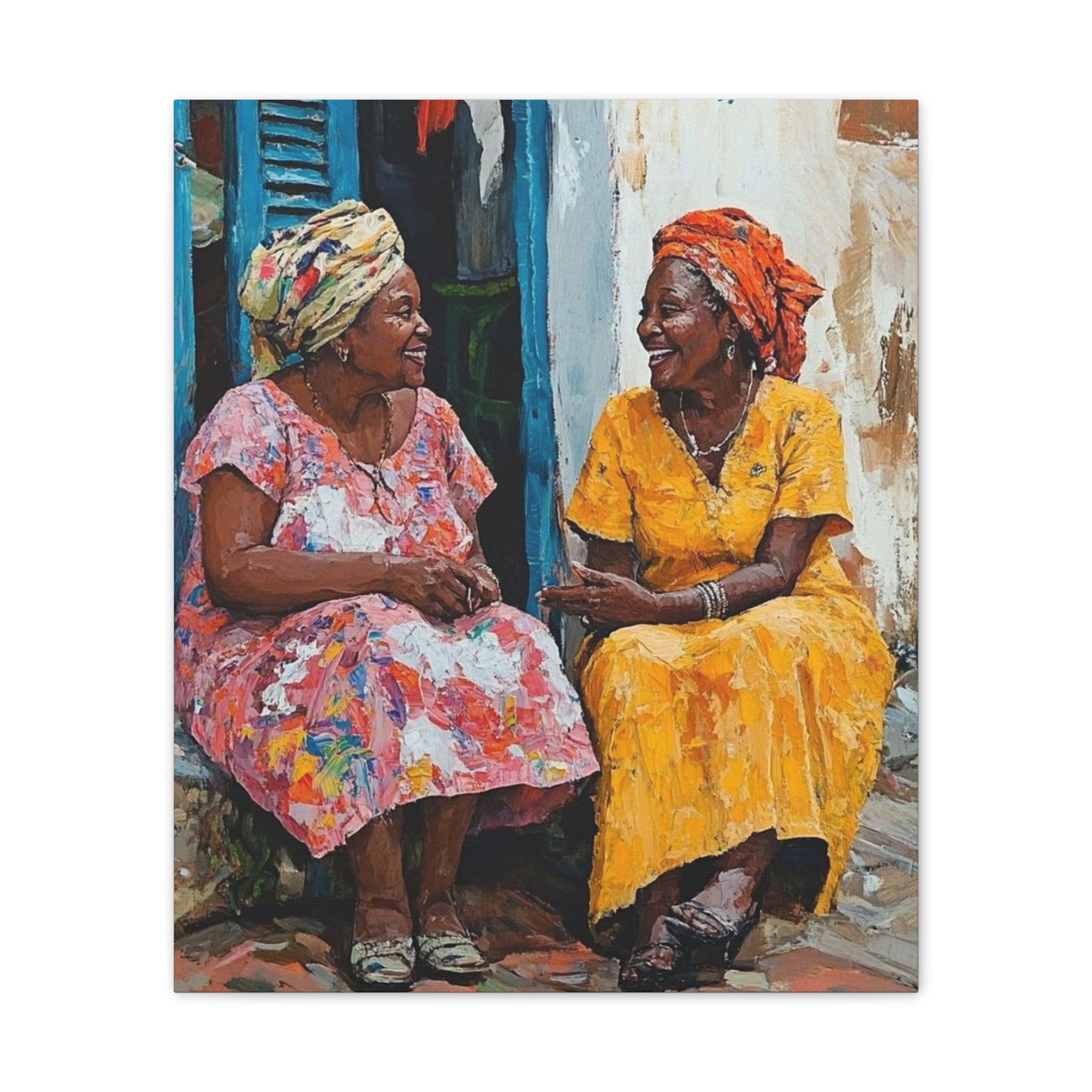 Colorful Conversation — Stretched Canvas Wall Art (Two Women Painting)