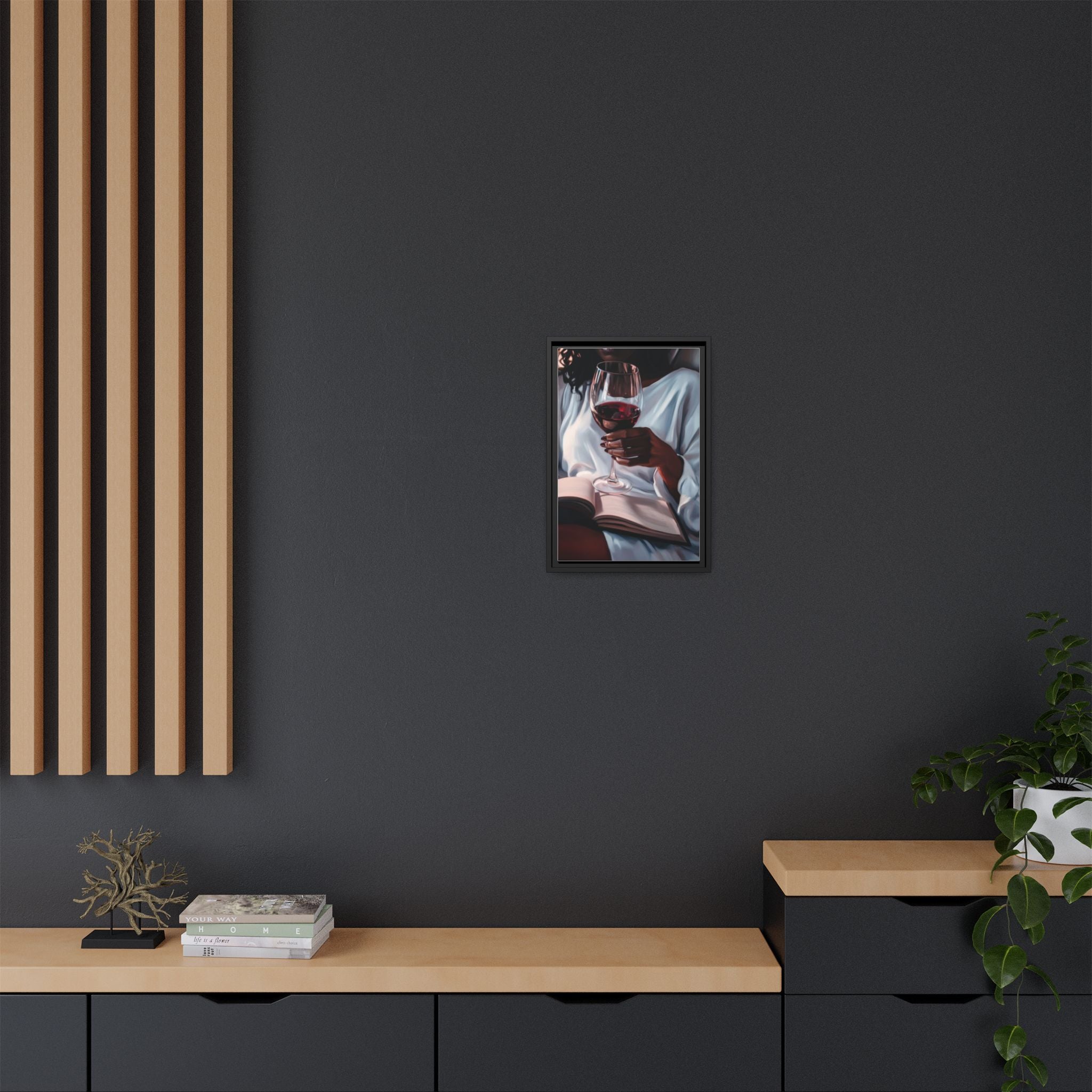 Woman Reading with Wine Glass (Cozy Evening Wall Decor)