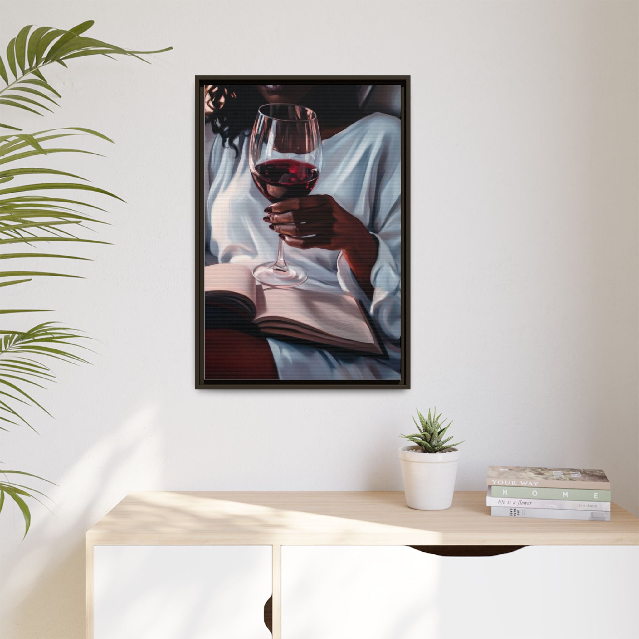 Woman Reading with Wine Glass (Cozy Evening Wall Decor)