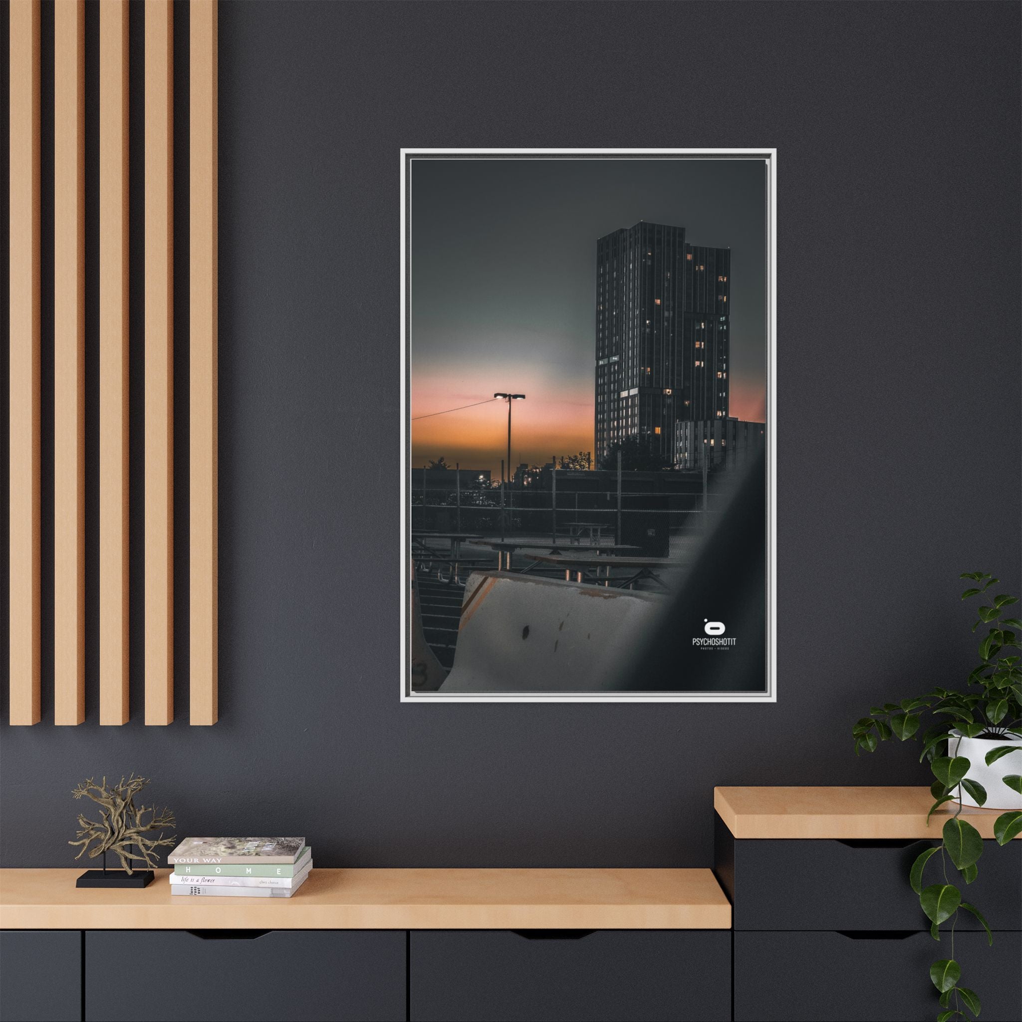 Framed Matte Canvas Print — Urban Sunset High-Rise Photography