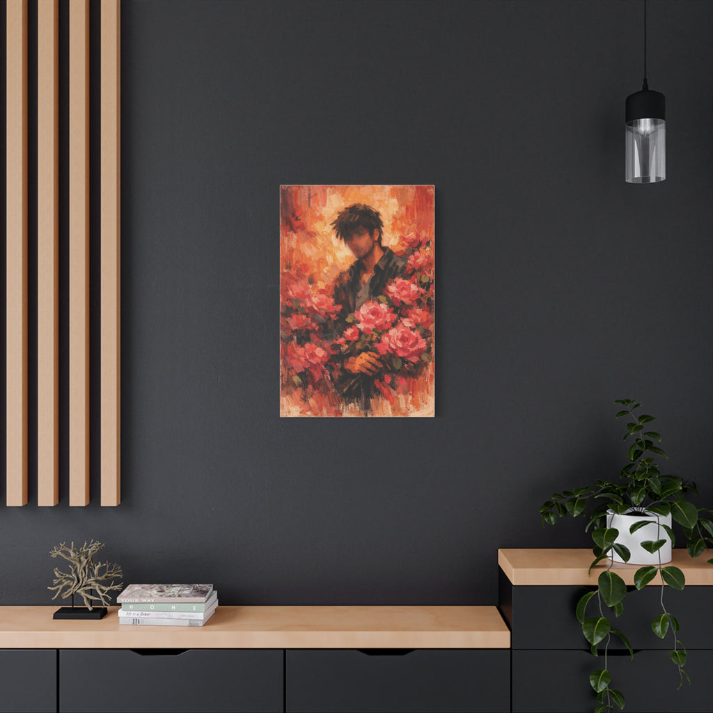 Man with Roses Painting Matte Canvas | Stretched Wall Art