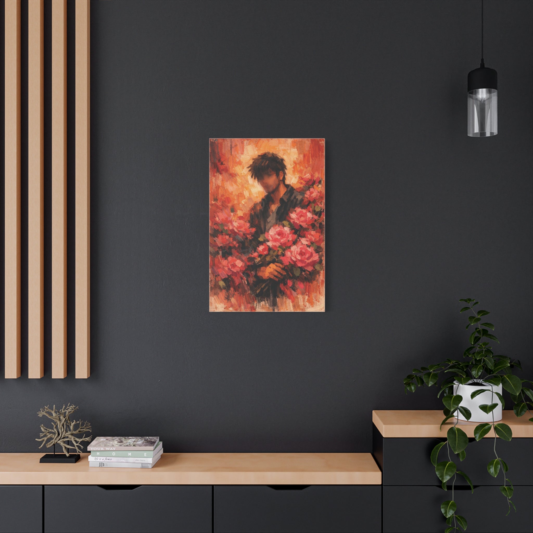 Man with Roses Painting Matte Canvas | Stretched Wall Art
