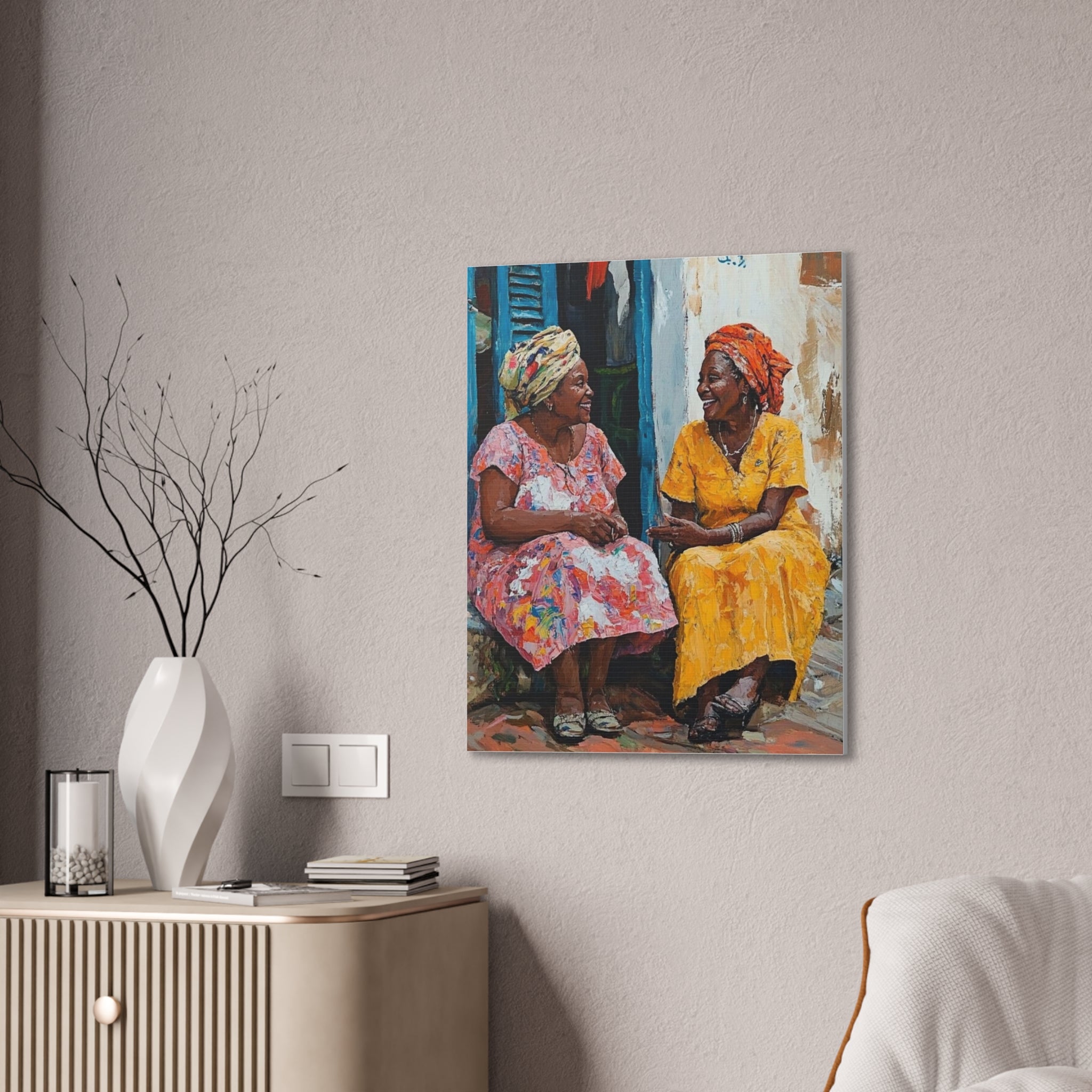 Colorful Conversation — Stretched Canvas Wall Art (Two Women Painting)