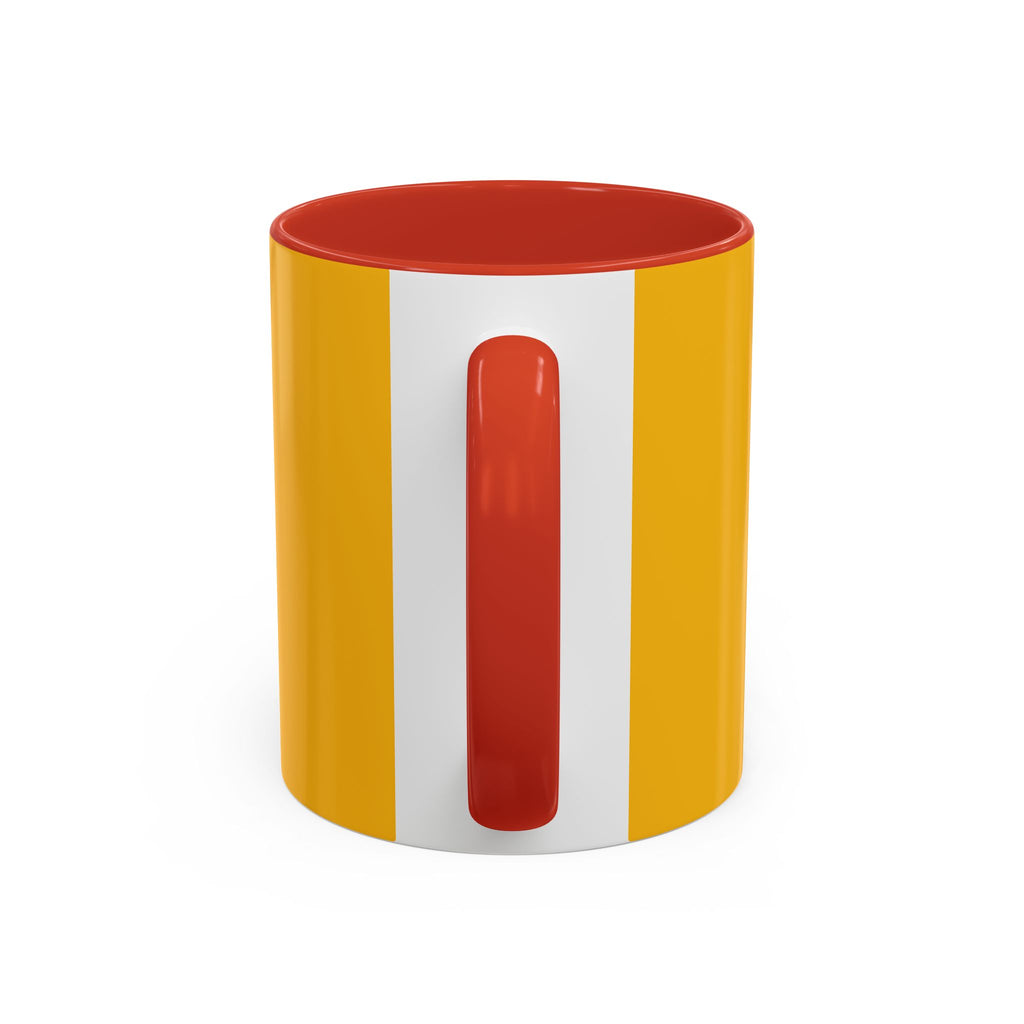 Retro Bold 'k' Accent Coffee Mug — Yellow & Red Graphic Ceramic
