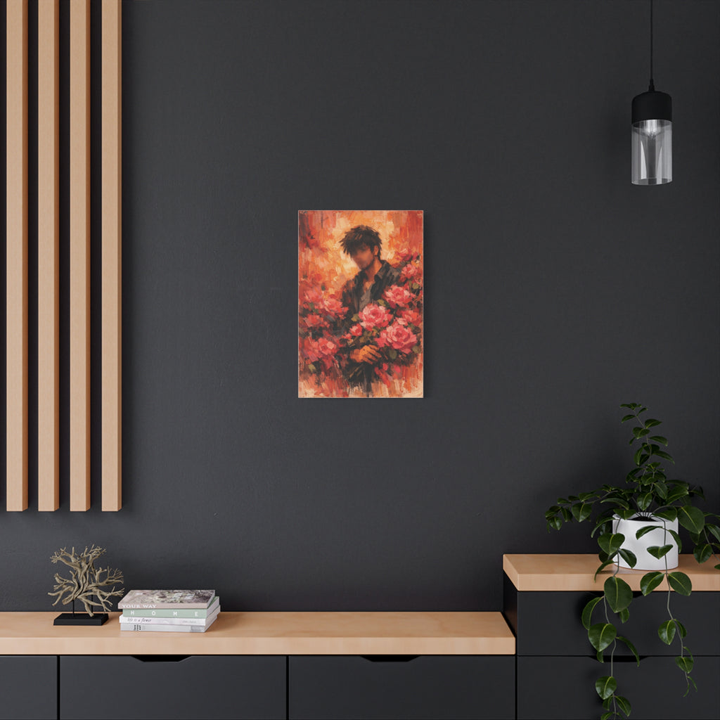 Man with Roses Painting Matte Canvas | Stretched Wall Art