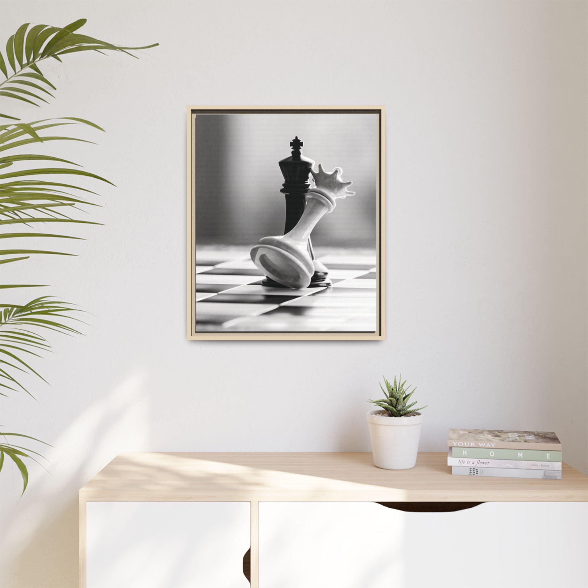 Chess King and Fallen Queen Matte Canvas Framed Wall Art