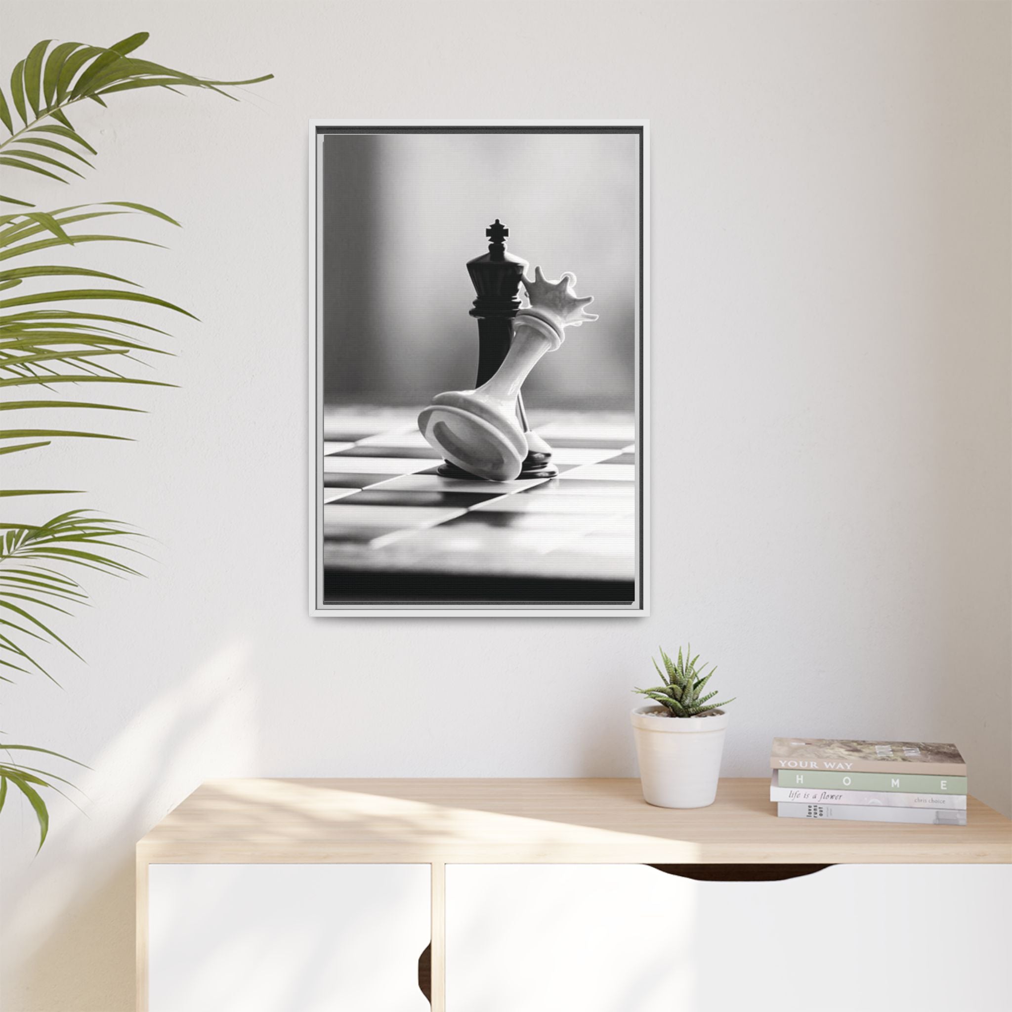 Chess King and Fallen Queen Matte Canvas Framed Wall Art