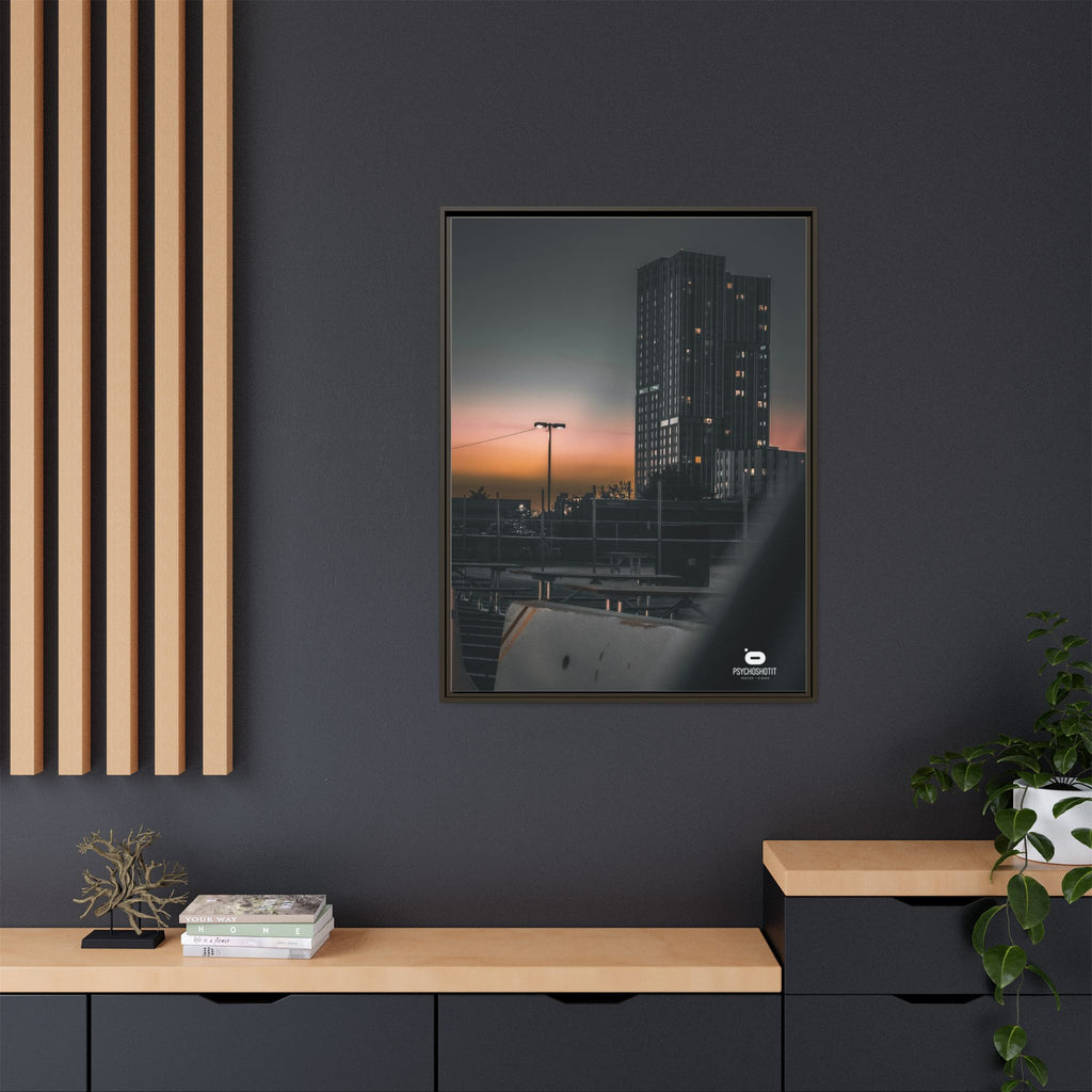 Framed Matte Canvas Print — Urban Sunset High-Rise Photography