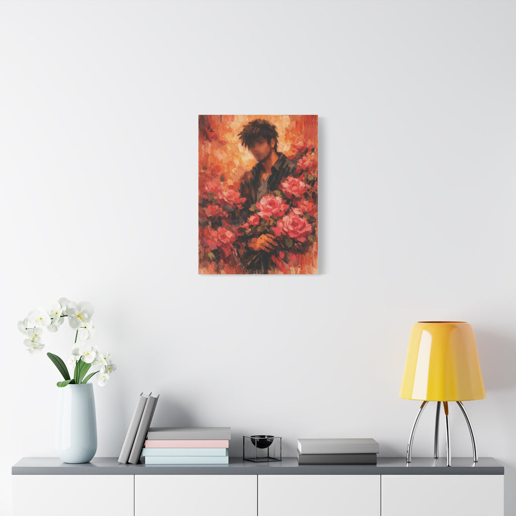 Man with Roses Painting Matte Canvas | Stretched Wall Art