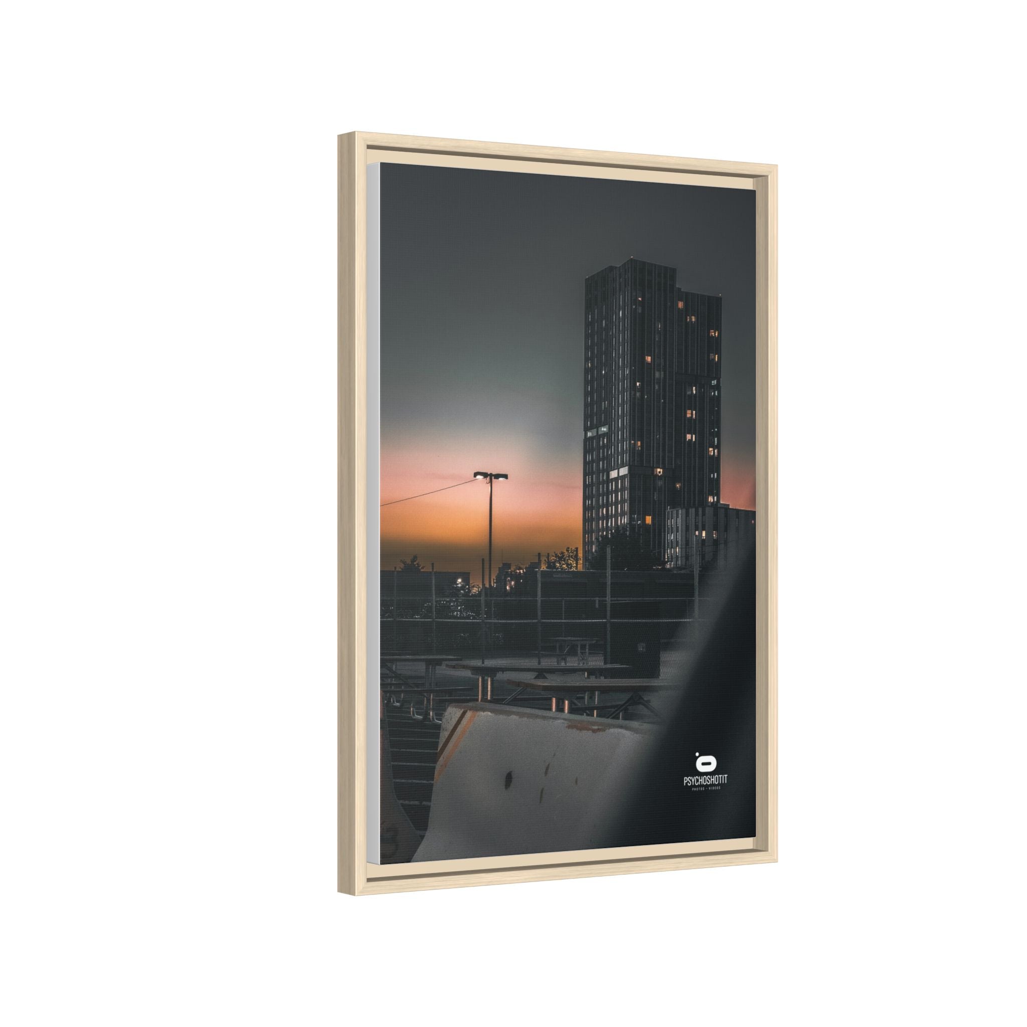 Framed Matte Canvas Print — Urban Sunset High-Rise Photography