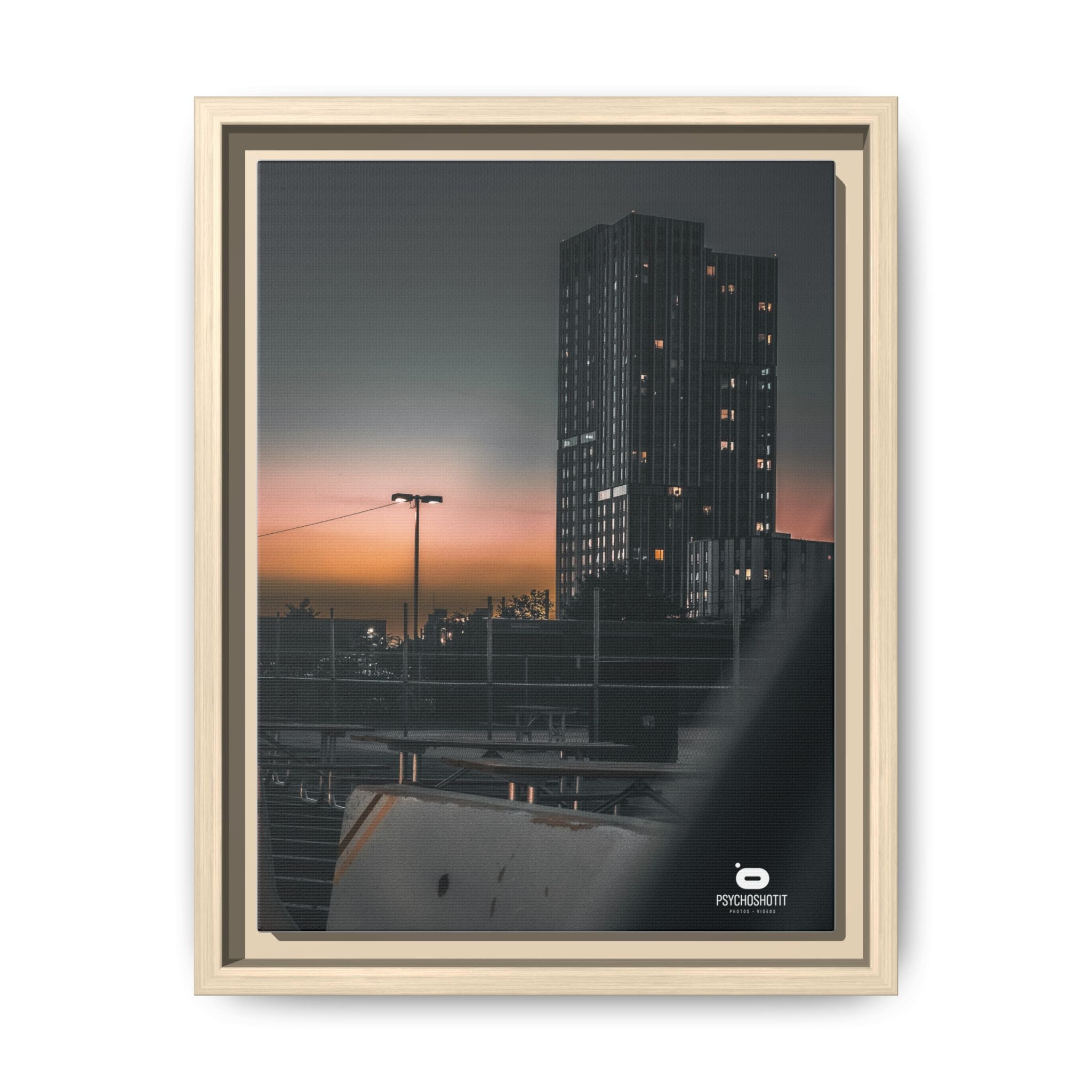Framed Matte Canvas Print — Urban Sunset High-Rise Photography