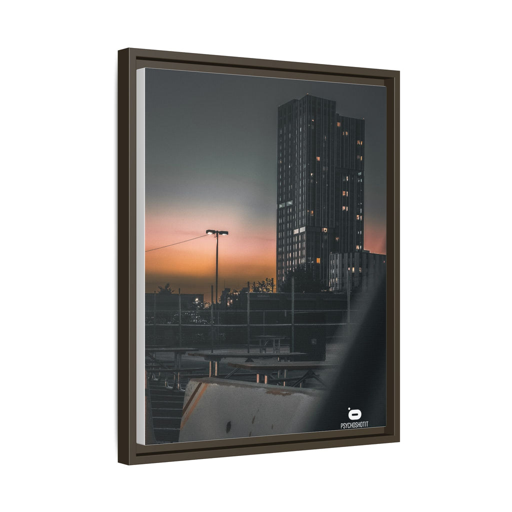 Framed Matte Canvas Print — Urban Sunset High-Rise Photography