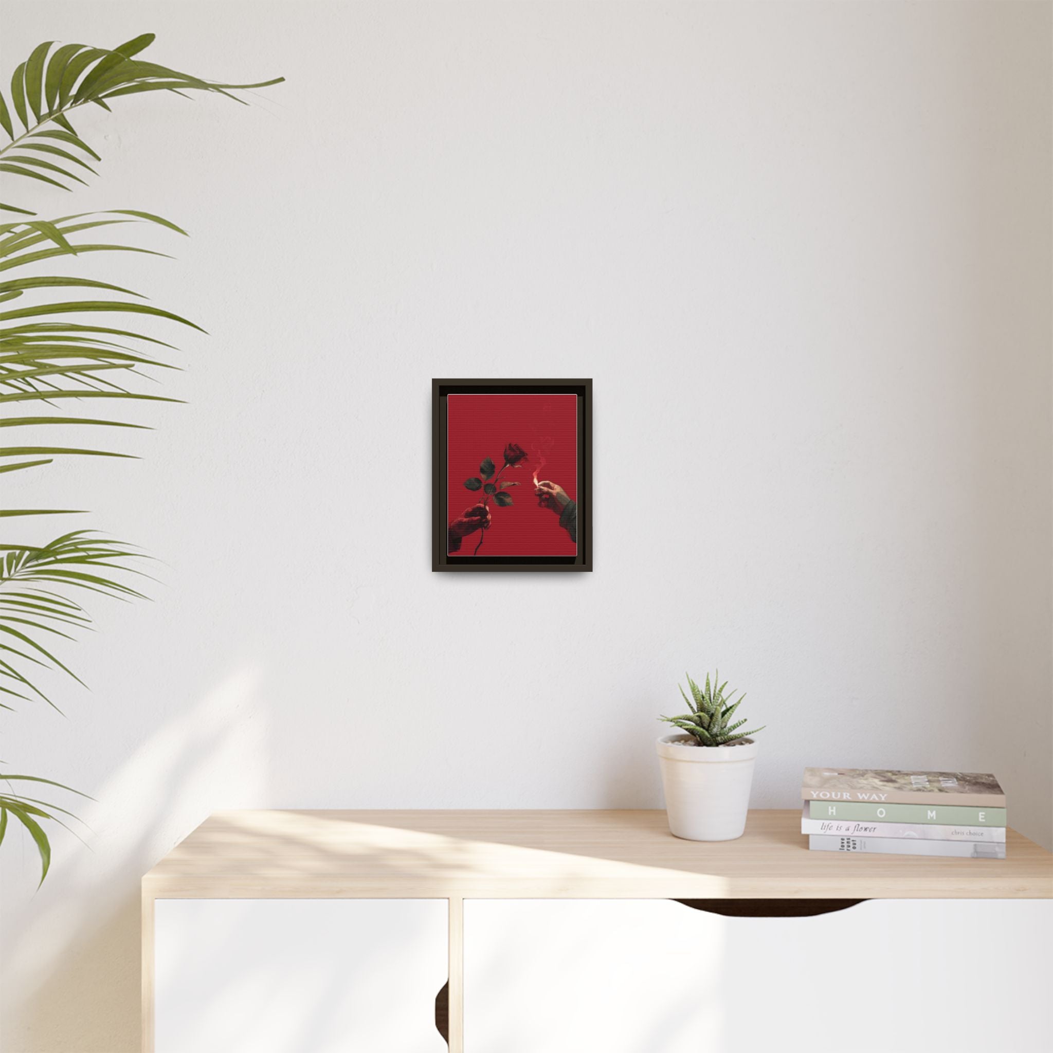 Red Rose & Lighter Minimalist Wall Print