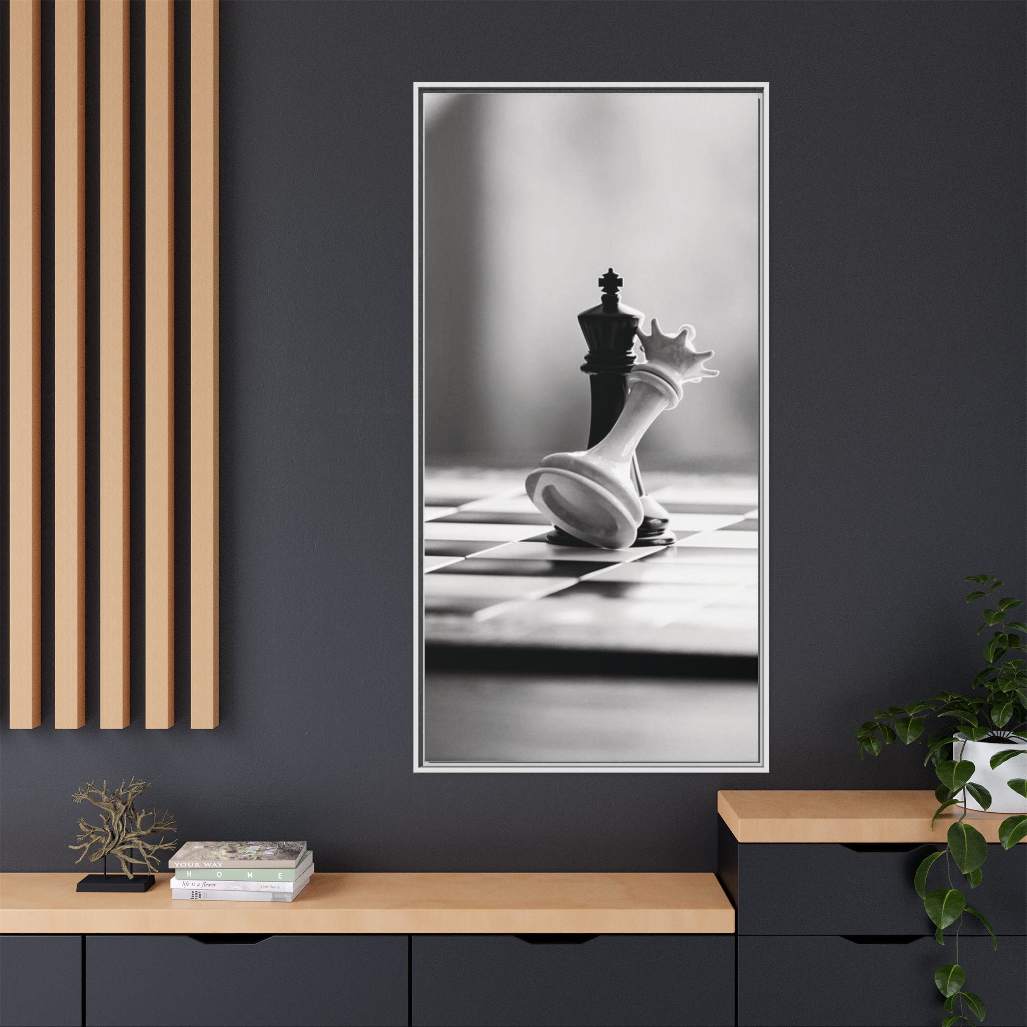 Chess King and Fallen Queen Matte Canvas Framed Wall Art