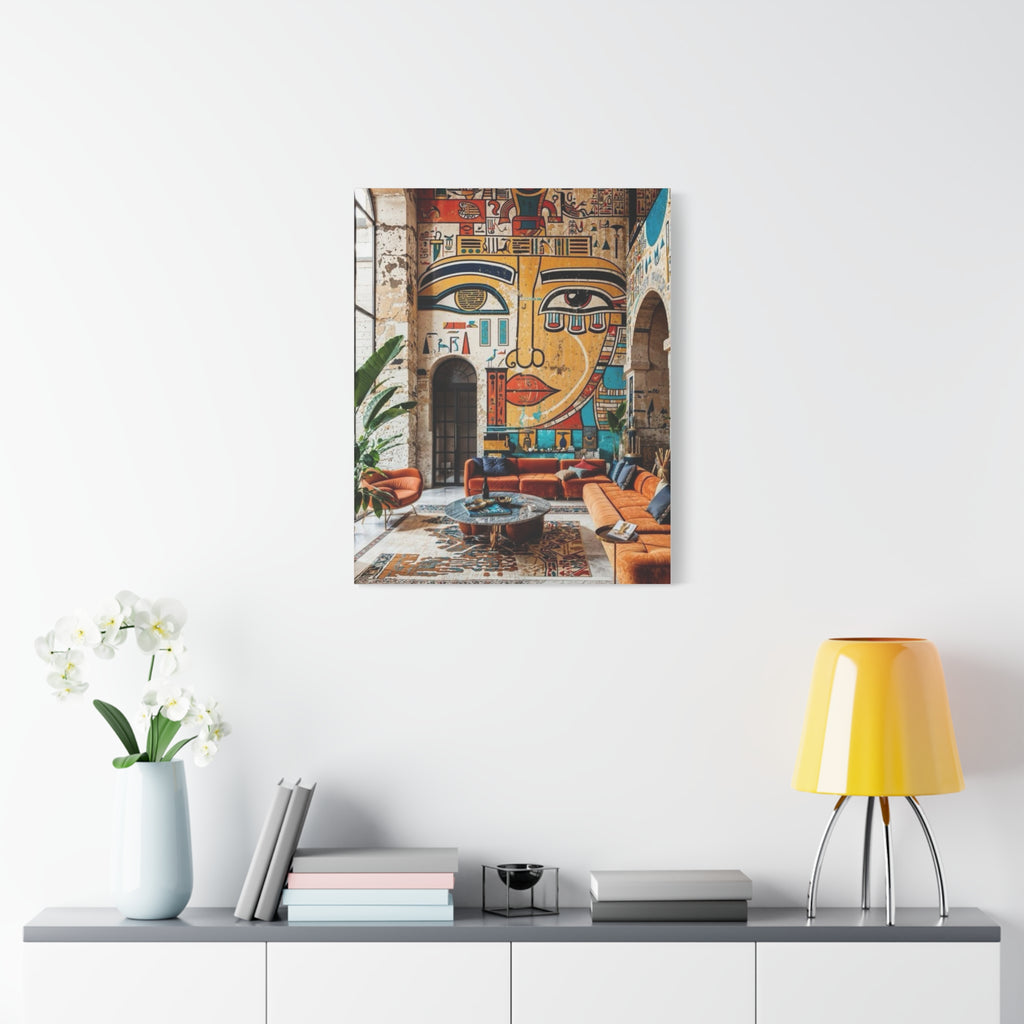 Egyptian Mural Face Matte Canvas Wall Art – Bohemian Living Room Decor