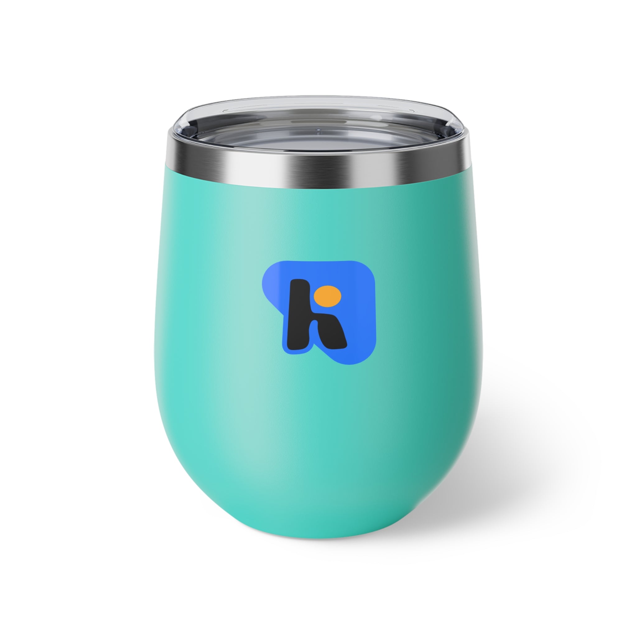12oz Insulated Wine Tumbler — Turquoise Copper Vacuum Cup with Minimalist Logo