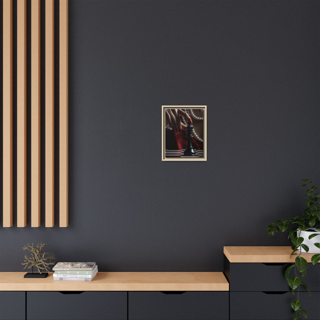 Framed Matte Canvas Art — Femme Hand & Chess King (Pearls, Noir Glam)