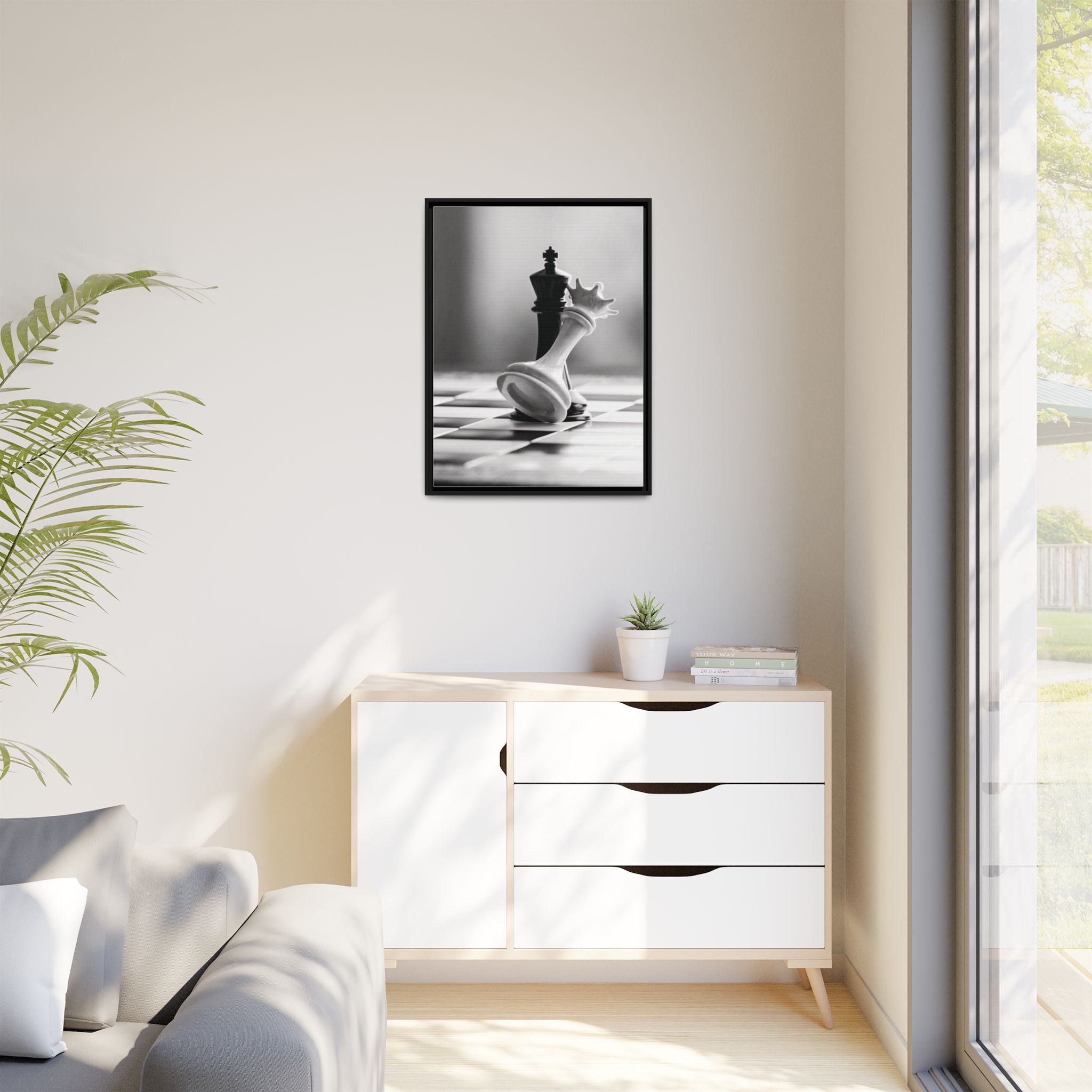 Chess King and Fallen Queen Matte Canvas Framed Wall Art