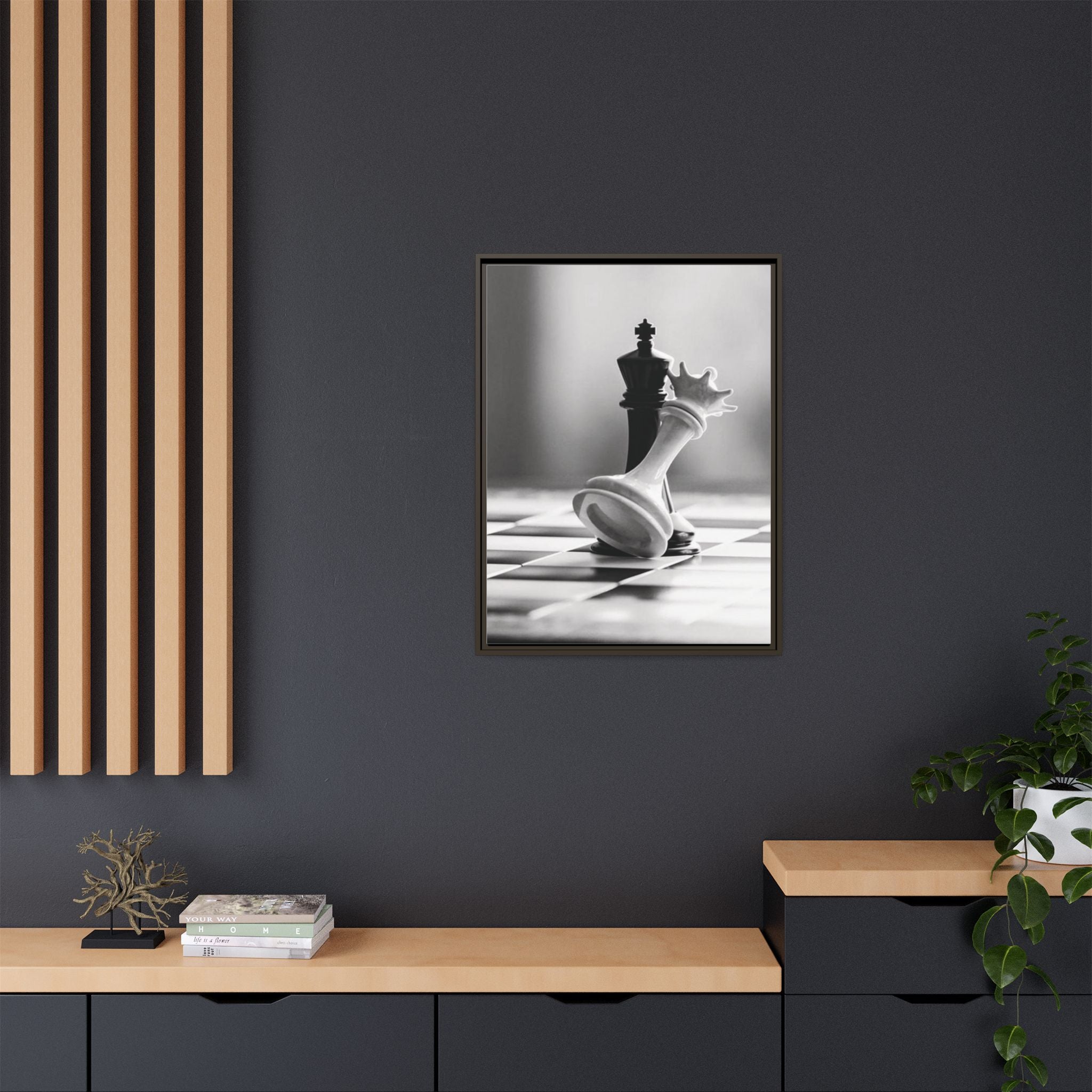 Chess King and Fallen Queen Matte Canvas Framed Wall Art