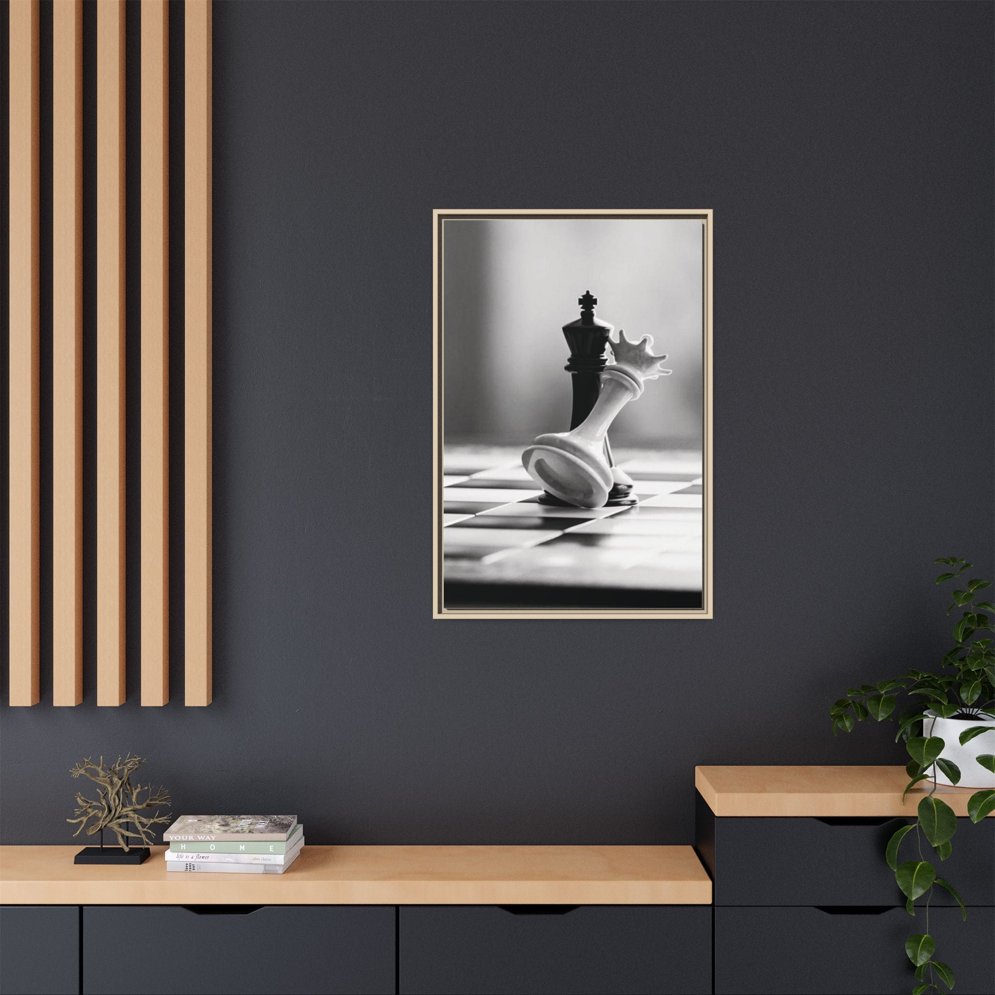 Chess King and Fallen Queen Matte Canvas Framed Wall Art