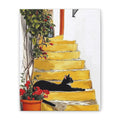 Black Cat on Yellow Steps Canvas Art Print, Whimsical Home Decor, Gift for Cat Lovers, Wall Art, Cozy Vibe, Pet Memorable Art