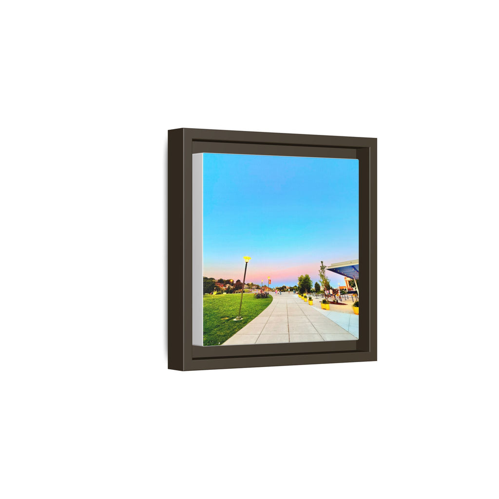 Sunset Promenade Matte Framed Canvas — Pastel Sky Walkway Wall Art