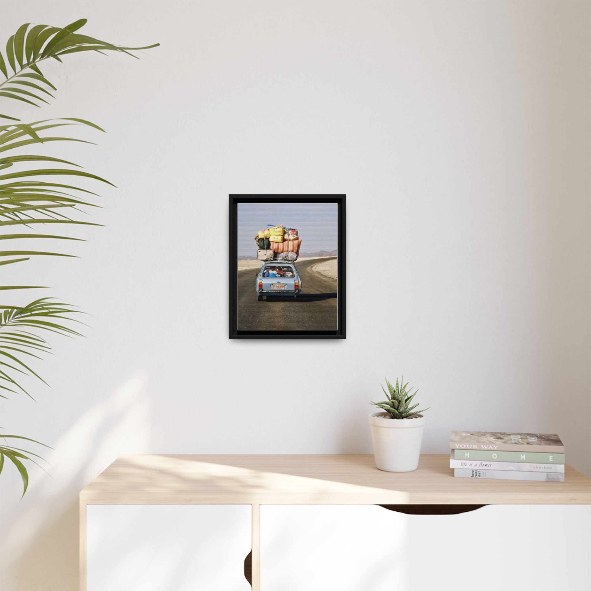 Road Trip Adventure Framed Canvas Print, Nostalgic Travel Art, Home Decor, Gift for Travelers, Vintage Car Wall Art, Wanderlust Decor
