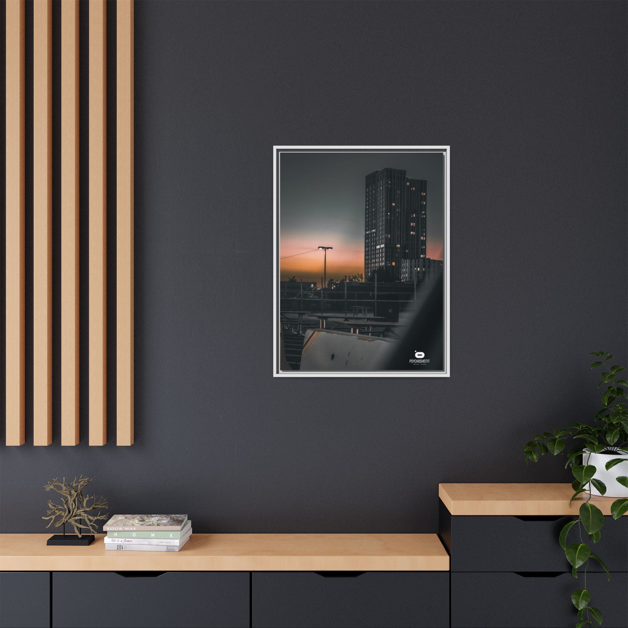 Framed Matte Canvas Print — Urban Sunset High-Rise Photography