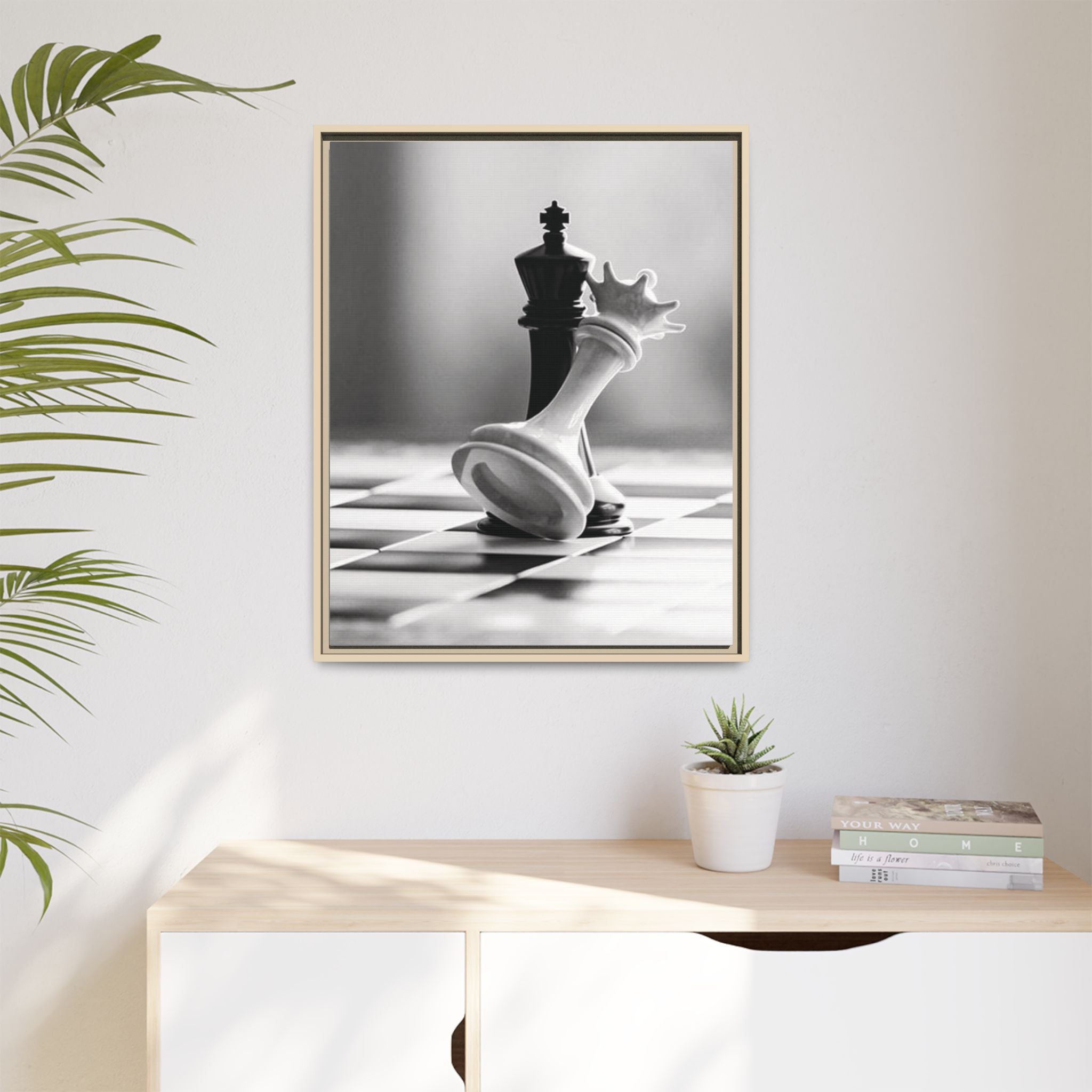 Chess King and Fallen Queen Matte Canvas Framed Wall Art