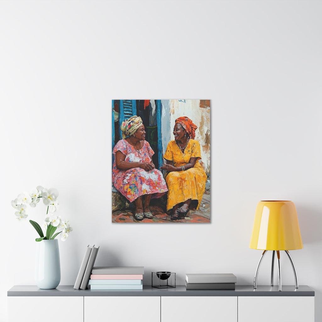 Colorful Conversation — Stretched Canvas Wall Art (Two Women Painting)
