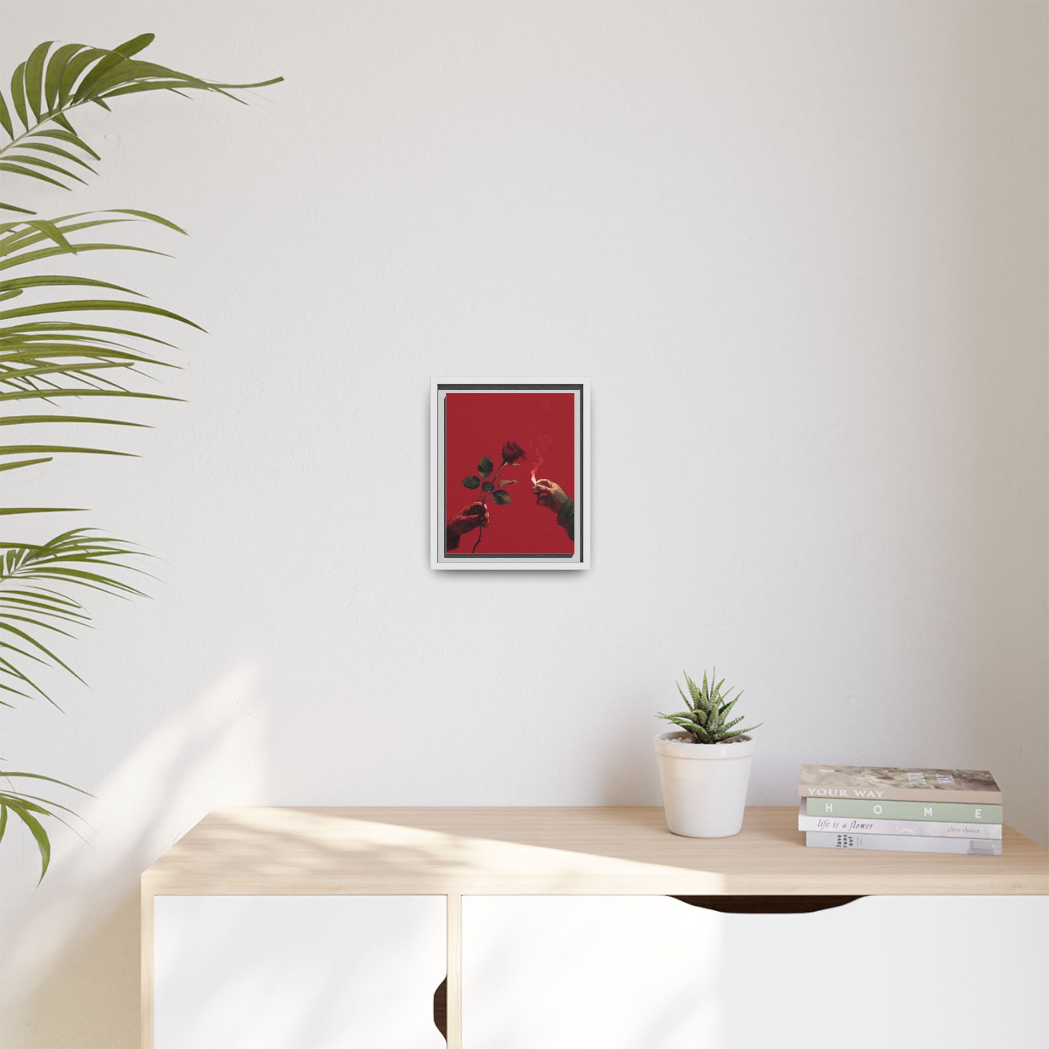 Red Rose & Lighter Minimalist Wall Print