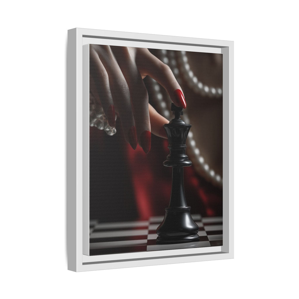 Framed Matte Canvas Art — Femme Hand & Chess King (Pearls, Noir Glam)