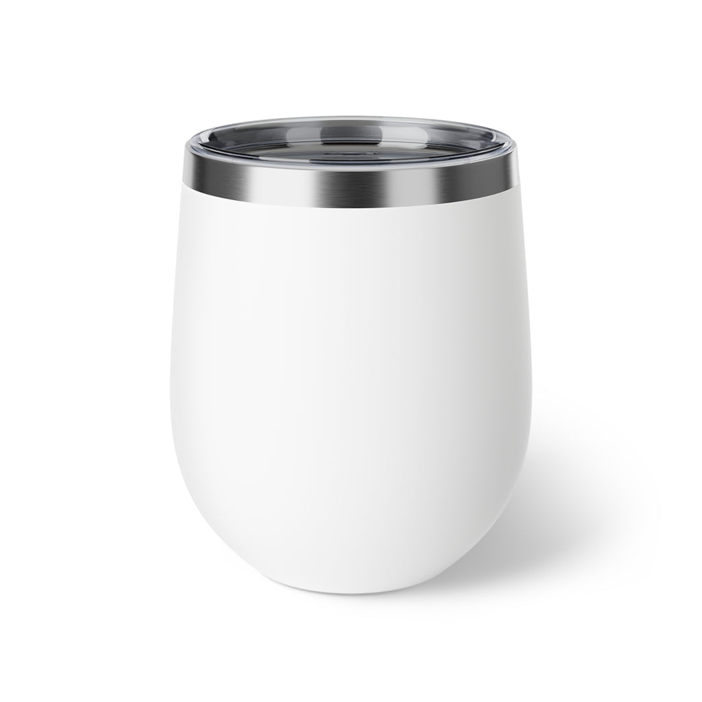 Insulated Wine Tumbler — Matte Black Copper Vacuum 12oz with Rainbow Dot Logo