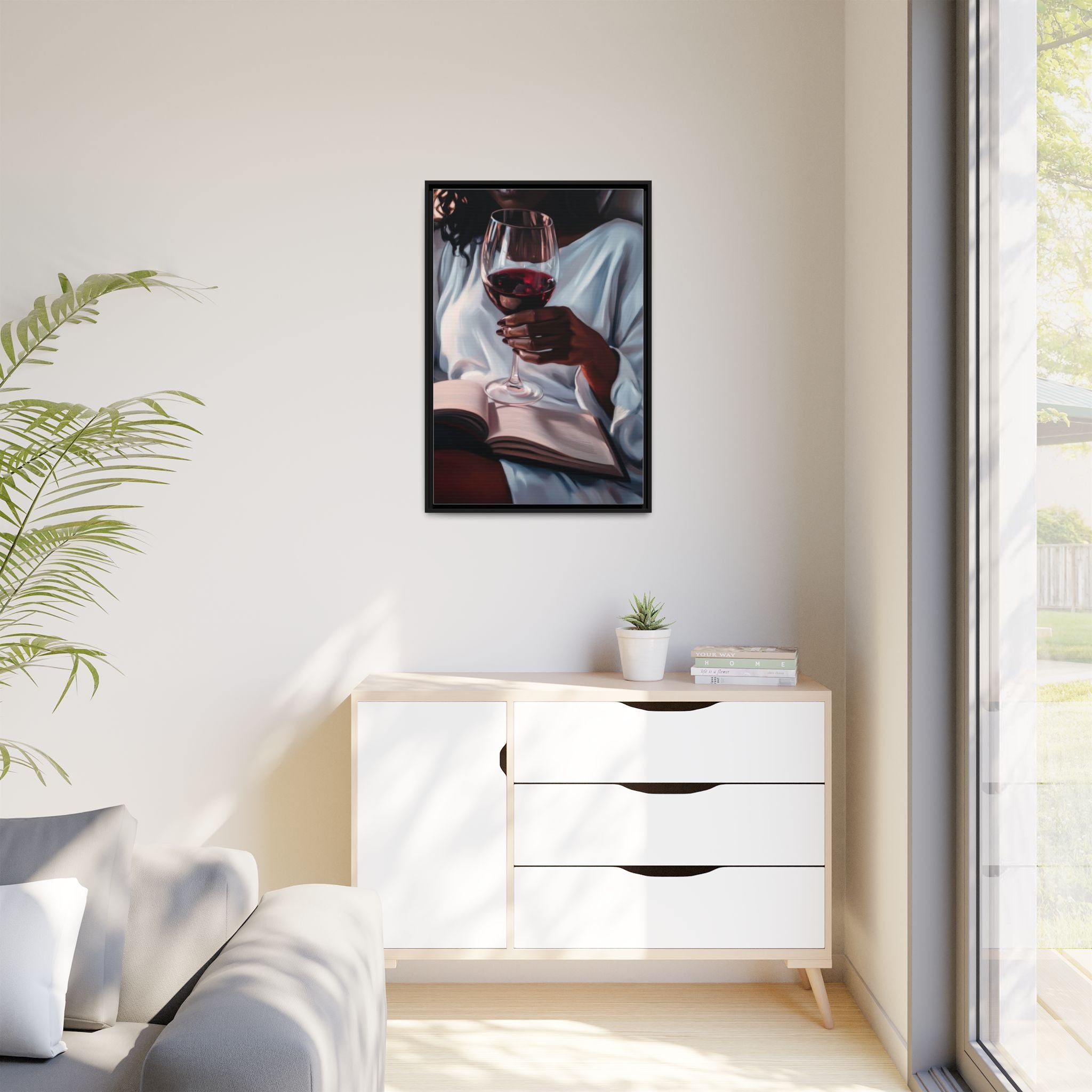 Woman Reading with Wine Glass (Cozy Evening Wall Decor)