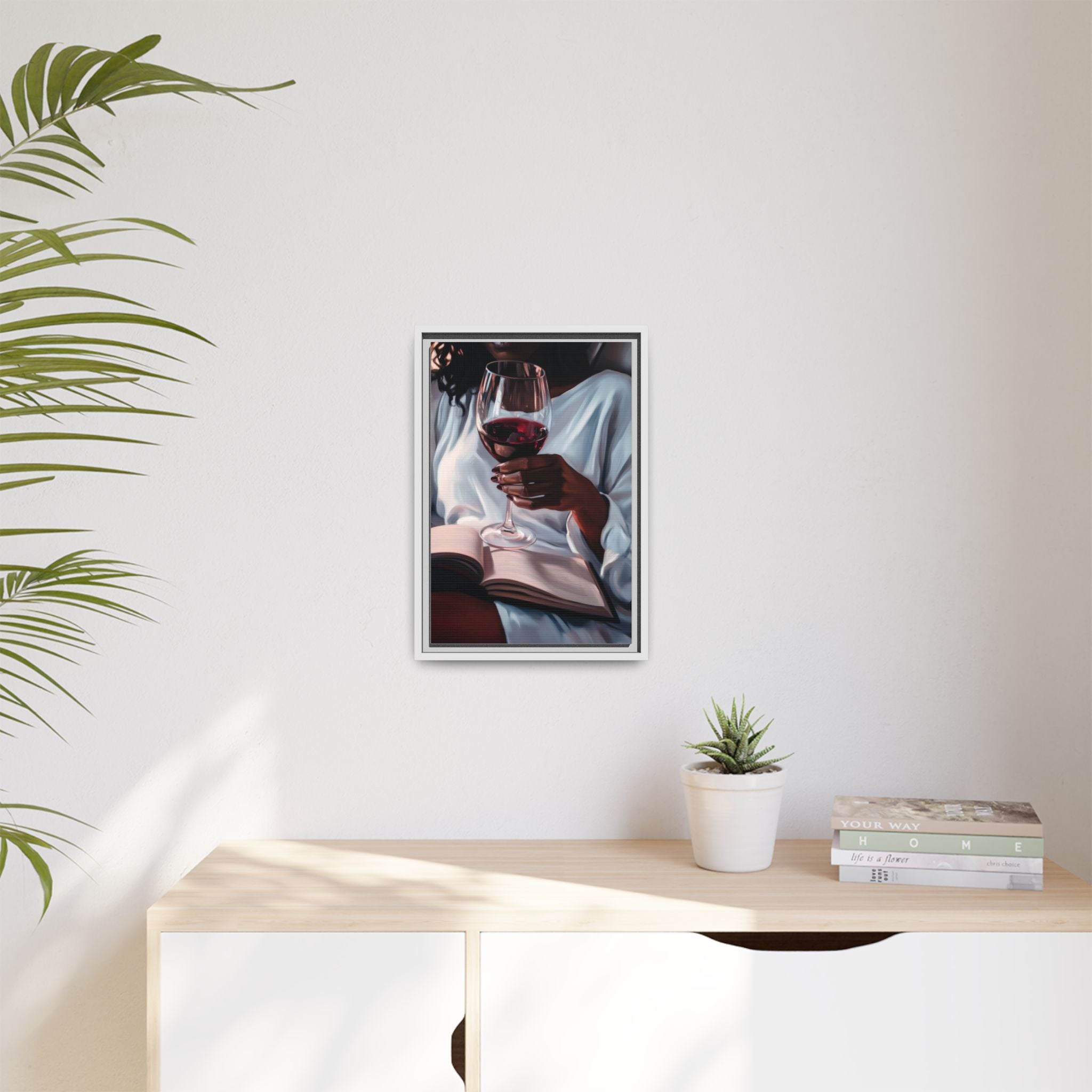 Woman Reading with Wine Glass (Cozy Evening Wall Decor)