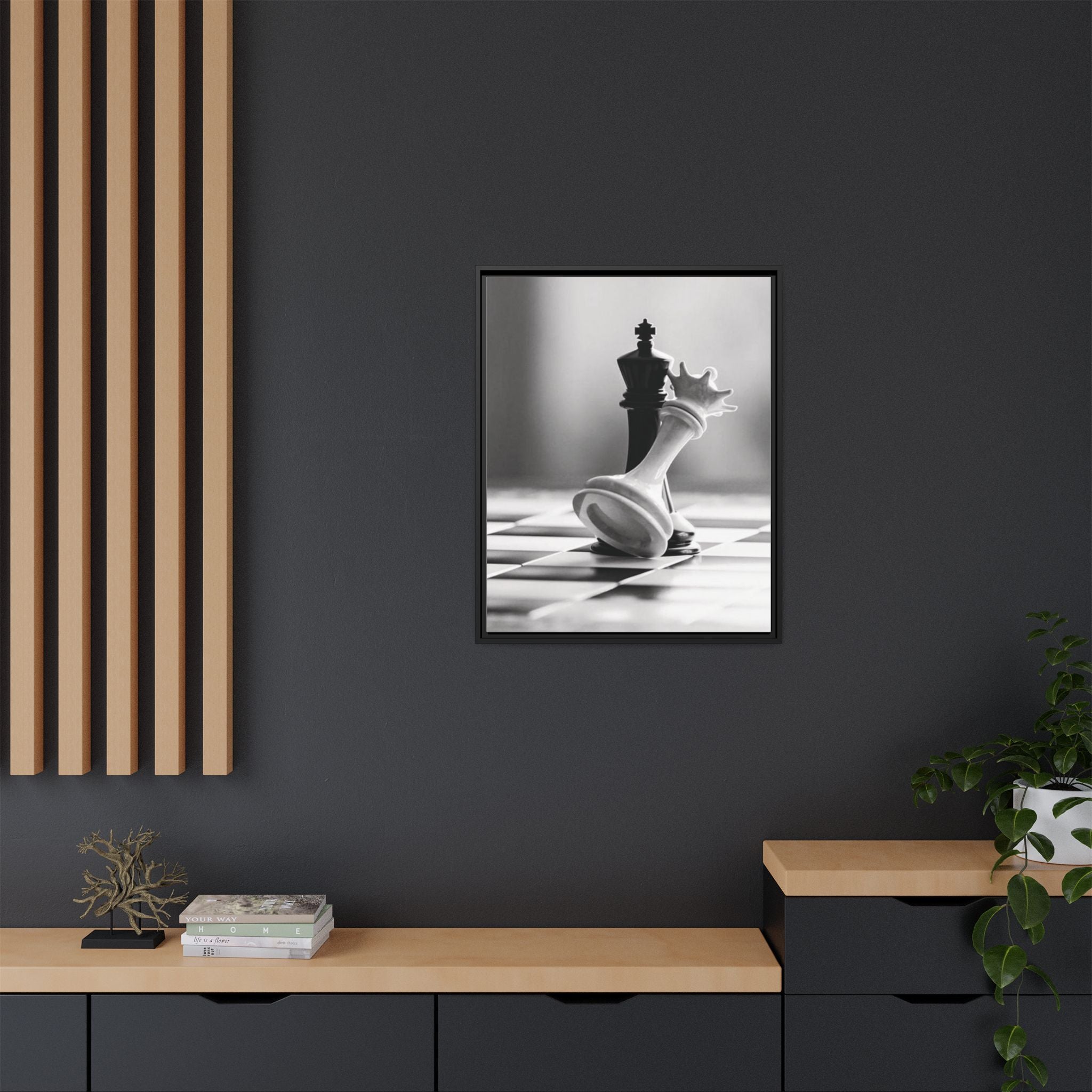 Chess King and Fallen Queen Matte Canvas Framed Wall Art