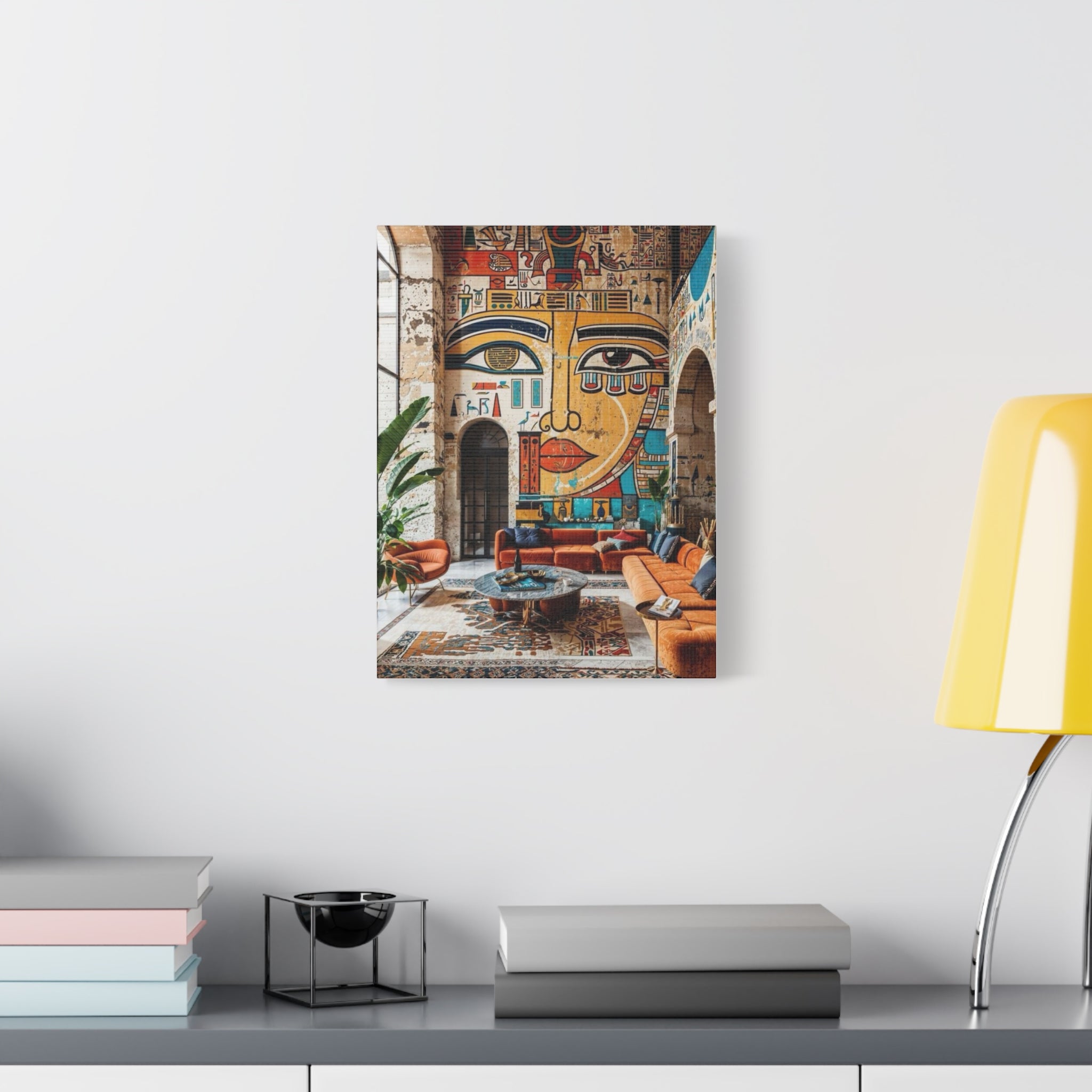 Egyptian Mural Face Matte Canvas Wall Art – Bohemian Living Room Decor