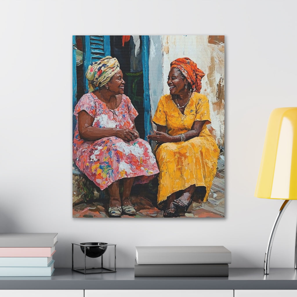 Colorful Conversation — Stretched Canvas Wall Art (Two Women Painting)