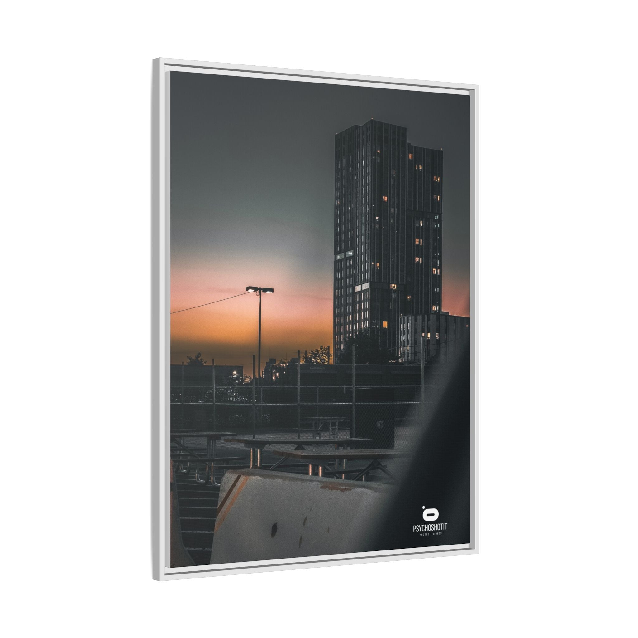 Framed Matte Canvas Print — Urban Sunset High-Rise Photography