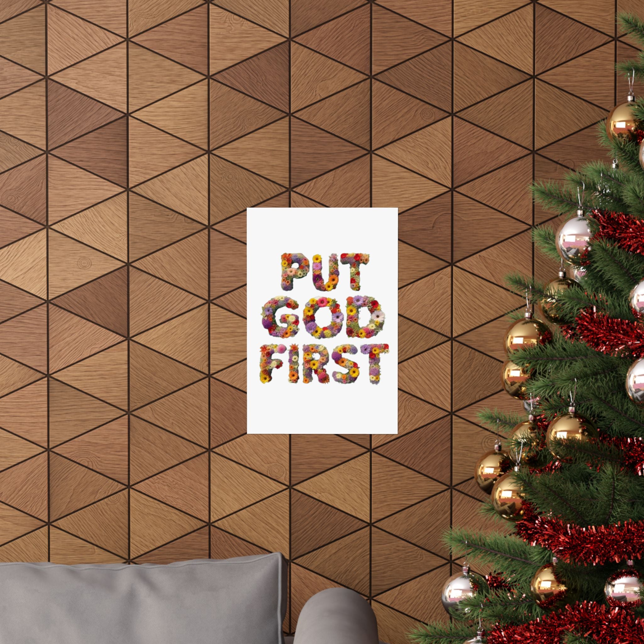 Floral Motivational Poster - Put God First, Inspirational Wall Art, Home Decor, Gift for Loved Ones, Faith-Based Decor