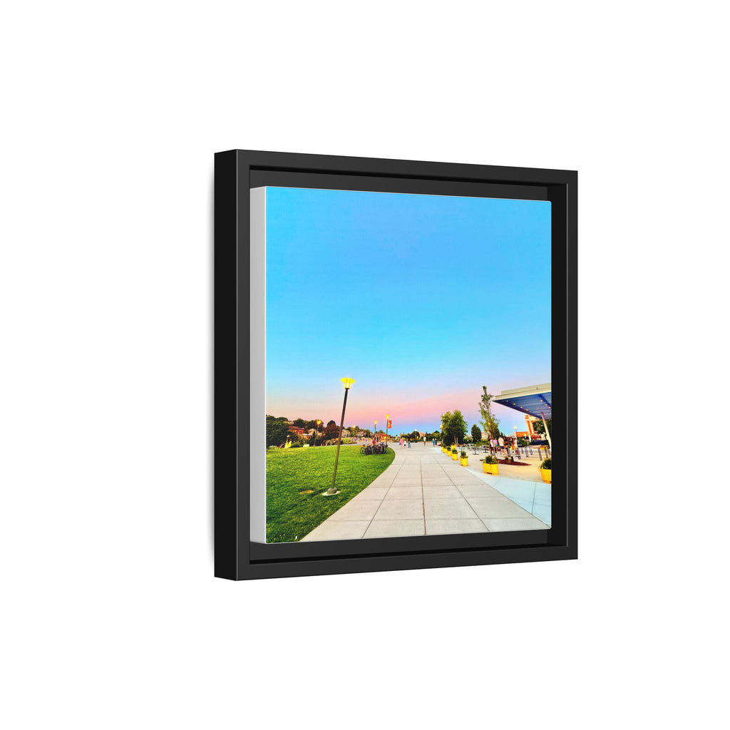 Sunset Promenade Matte Framed Canvas — Pastel Sky Walkway Wall Art