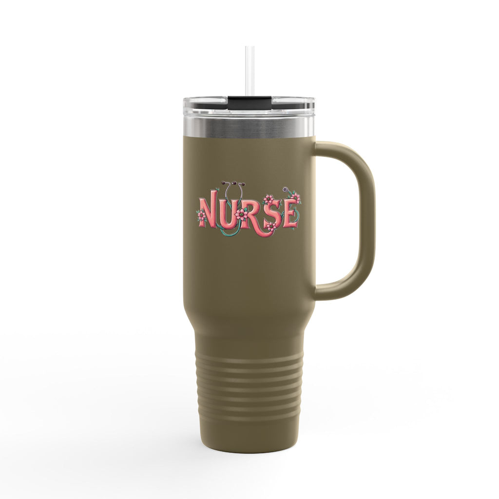 Nurse 40oz Insulated Travel Mug — Floral Stethoscope
