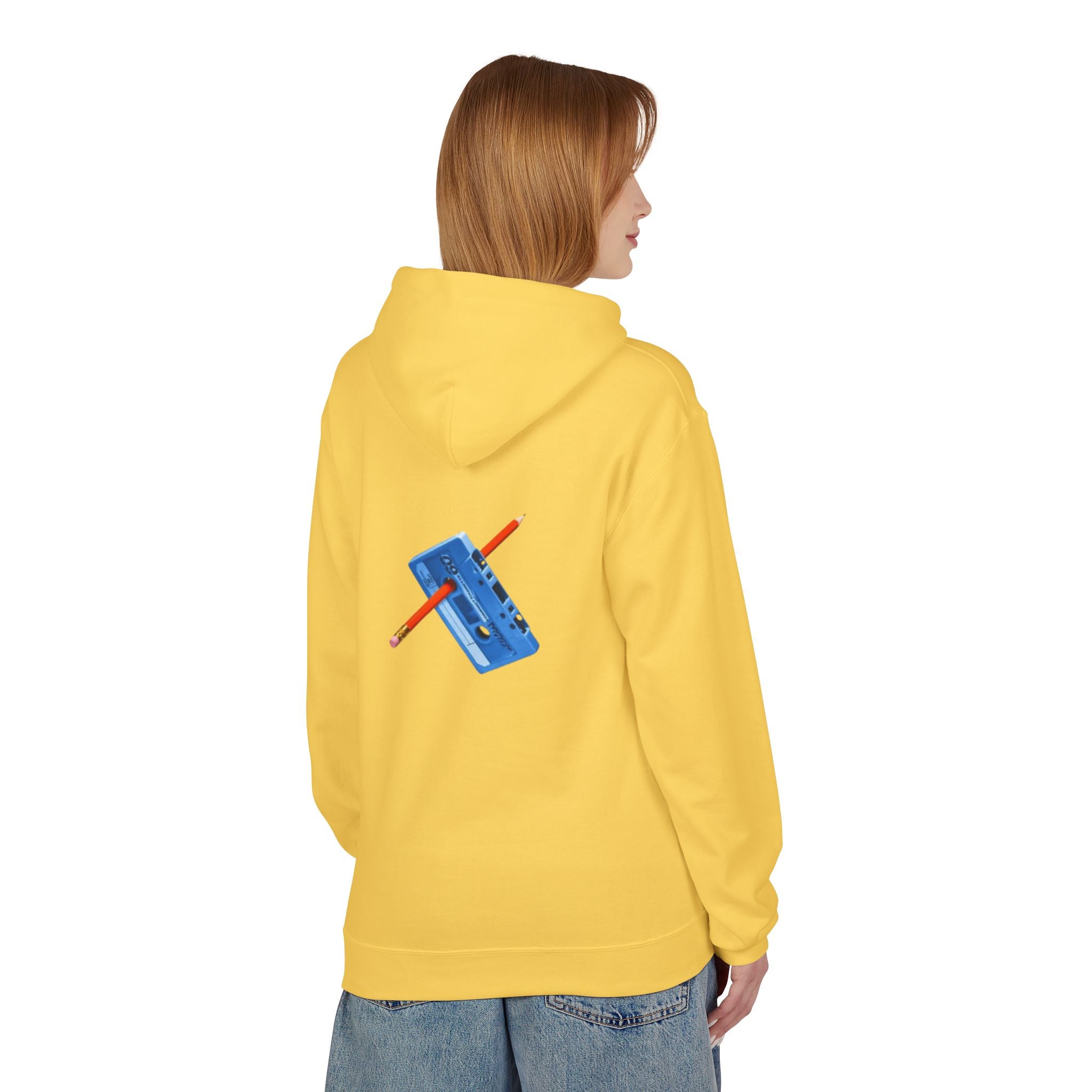 Retro Cassette Hoodie — Blue Tape & Pencil Vintage Music Crewneck