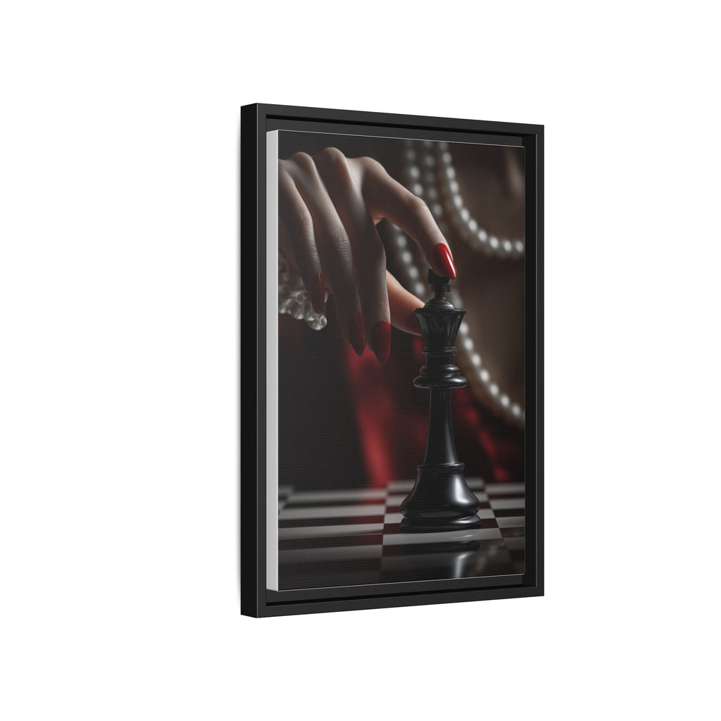 Framed Matte Canvas Art — Femme Hand & Chess King (Pearls, Noir Glam)